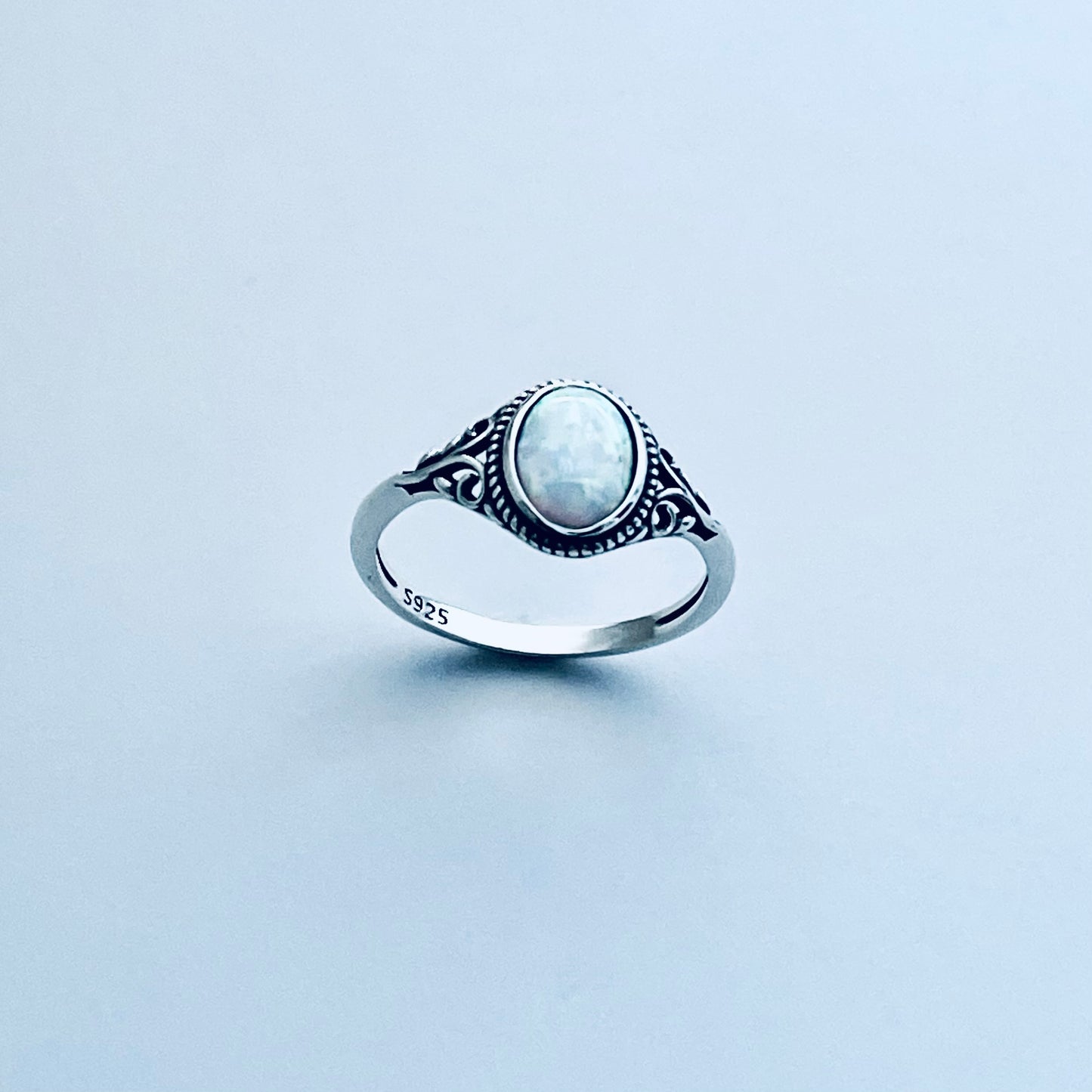 925 Sterling Silver White Lab Opal Swirl Ring | October Birthstone Silver Rings