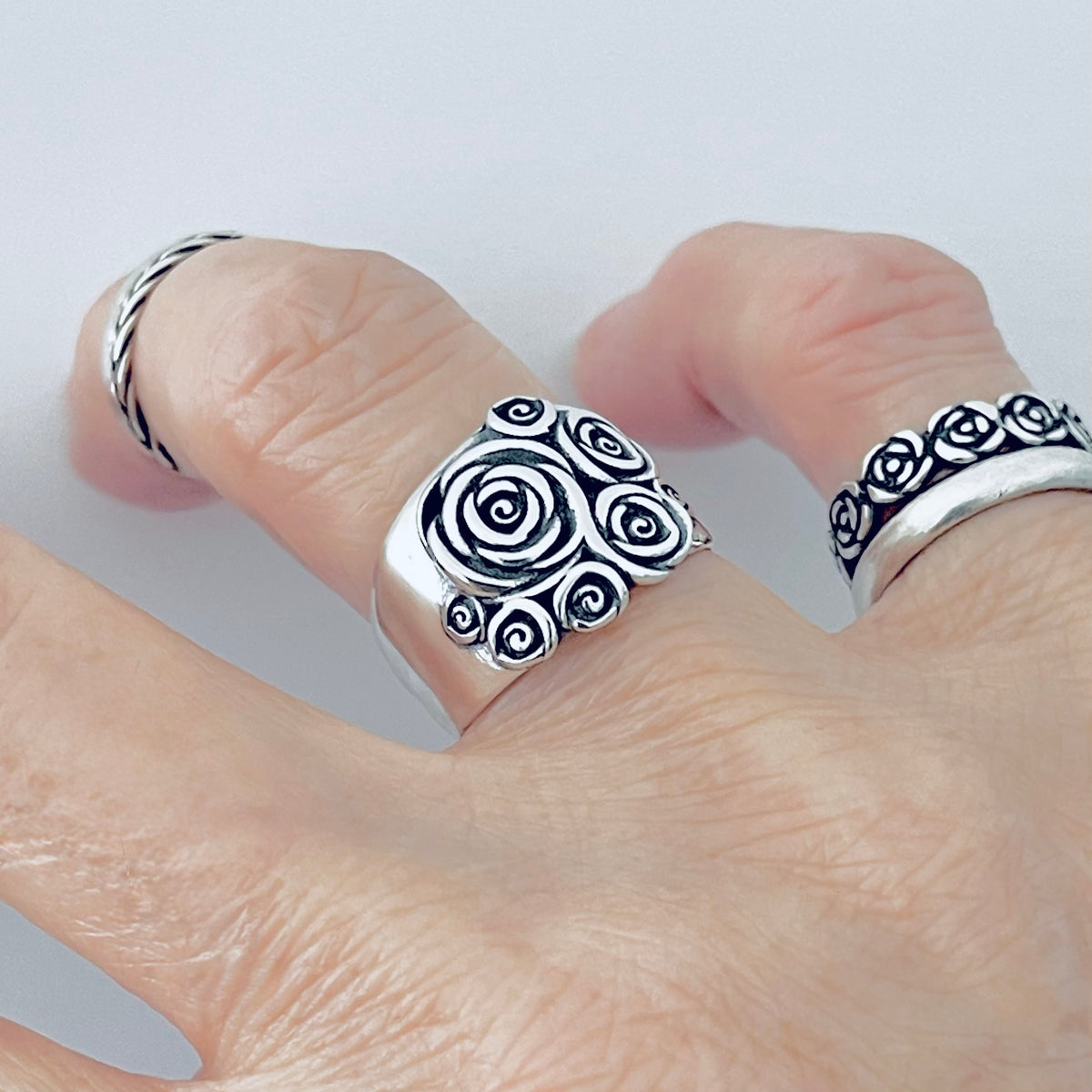 925 Sterling Silver Statement Bouquet of Roses Ring | Love Rose Flower Silver Rings