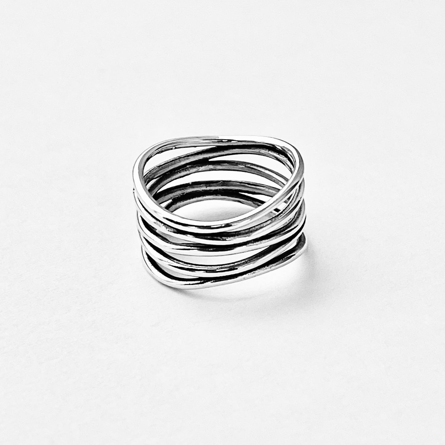 Sterling Silver Multiple Bands Wraparound Ring, Statement Boho Jewelry
