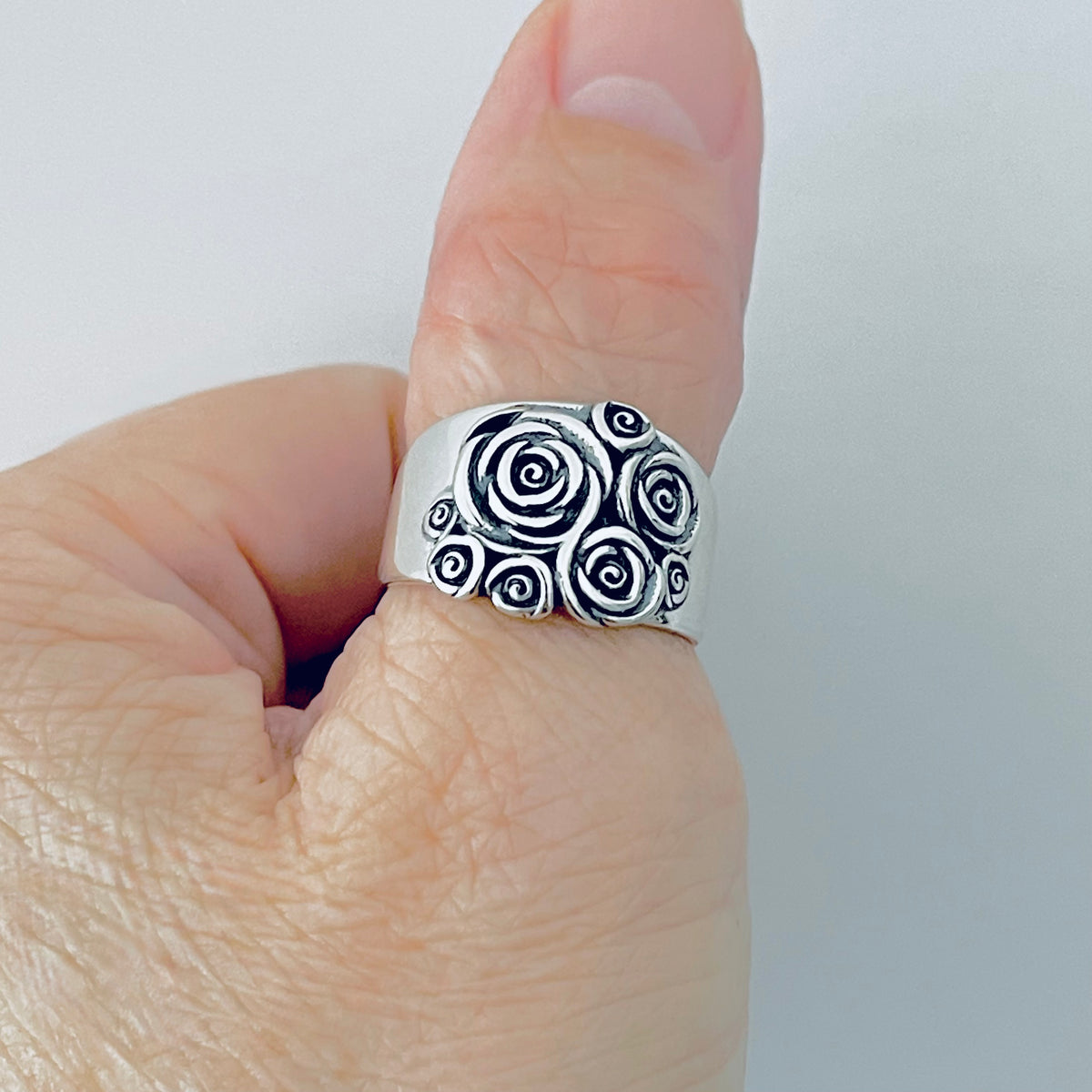 925 Sterling Silver Statement Bouquet of Roses Ring | Love Rose Flower Silver Rings