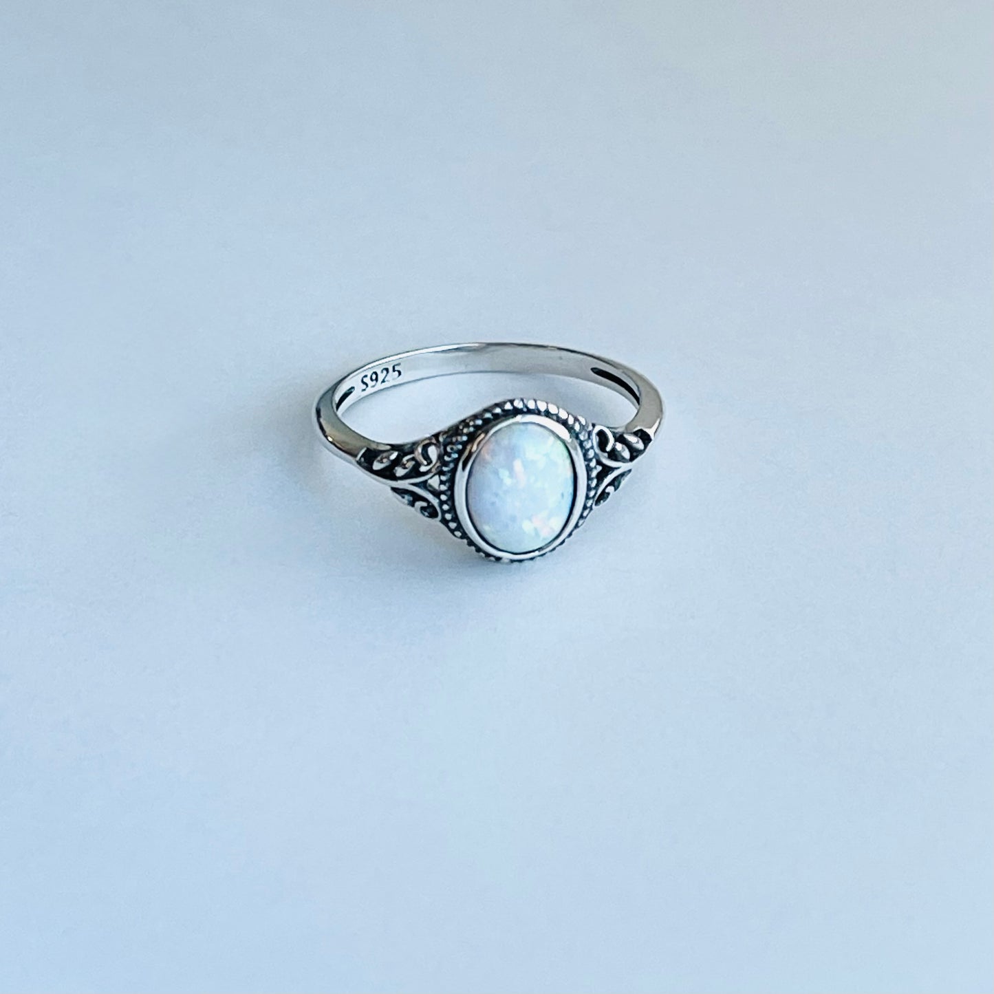 925 Sterling Silver White Lab Opal Swirl Ring | October Birthstone Silver Rings