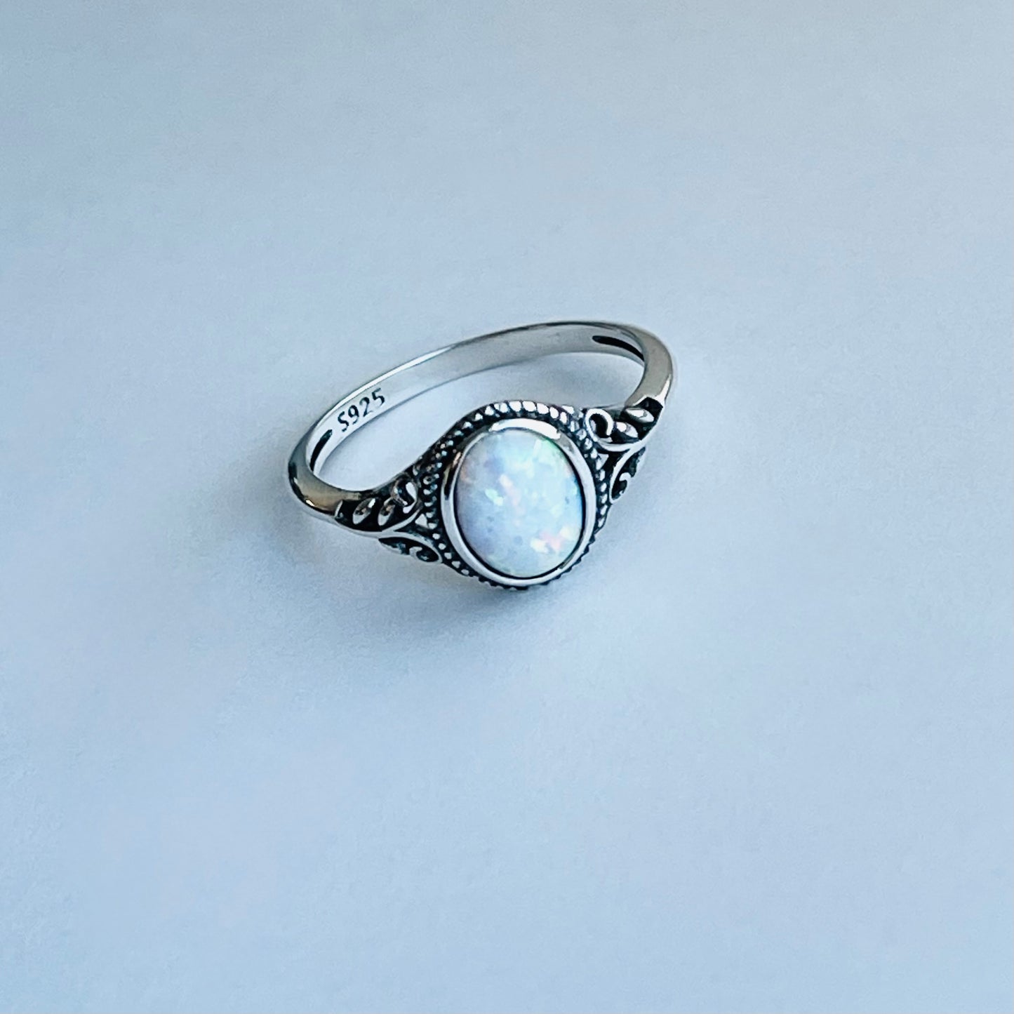 925 Sterling Silver White Lab Opal Swirl Ring | October Birthstone Silver Rings