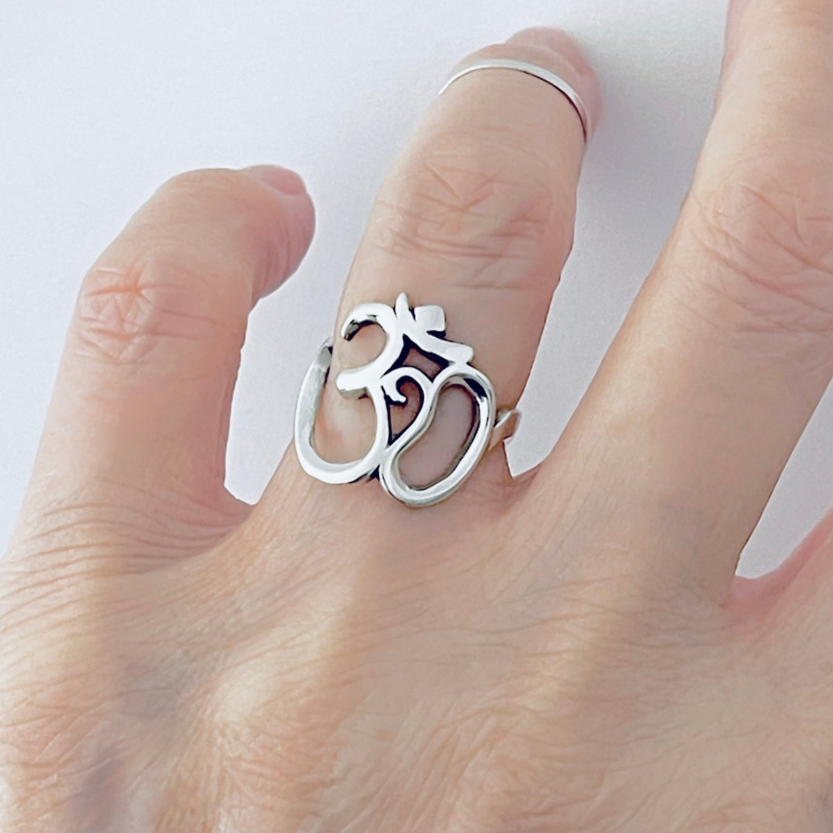 925 Sterling Silver Large OM Sign Ring | Bold Yoga Meditation Statement Silver Rings