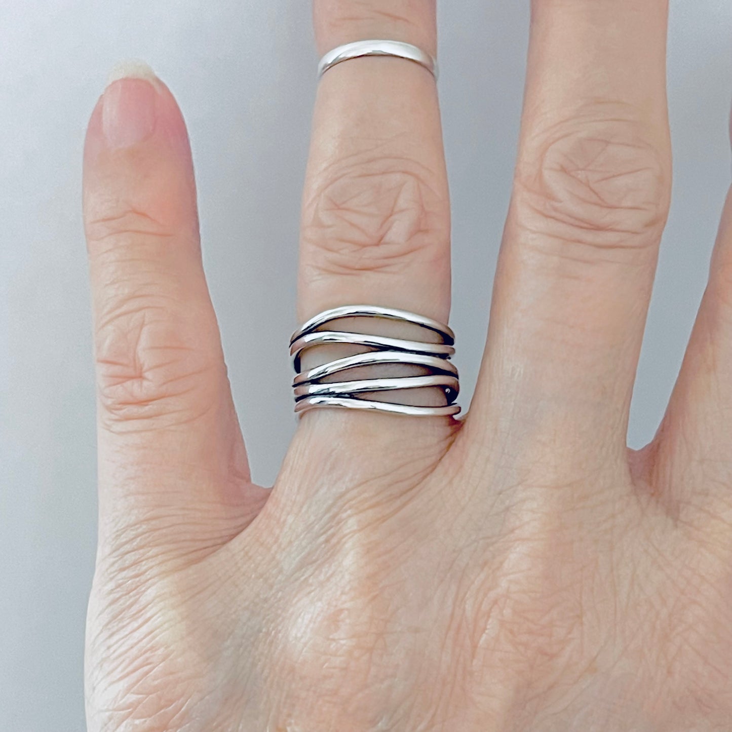 Sterling Silver Multiple Bands Wraparound Ring, Statement Boho Jewelry