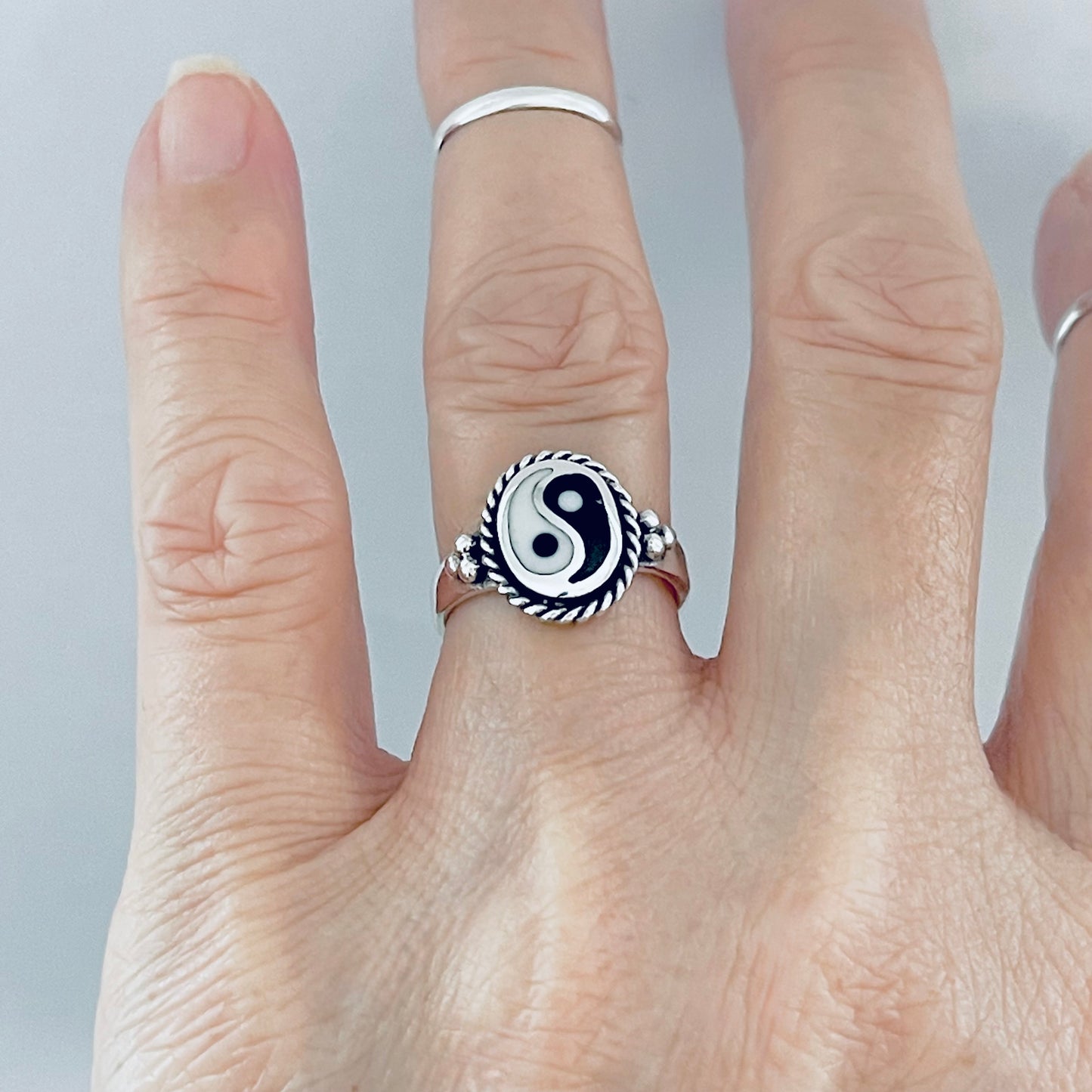 Sterling Silver Oval Yin Yang Ring with Braid and925 Sterling Silver Oval Yin Yang Ring | Yoga & Balance of Life Silver Ring Dots, Yoga Ring, Silver Rings, Balance of Life