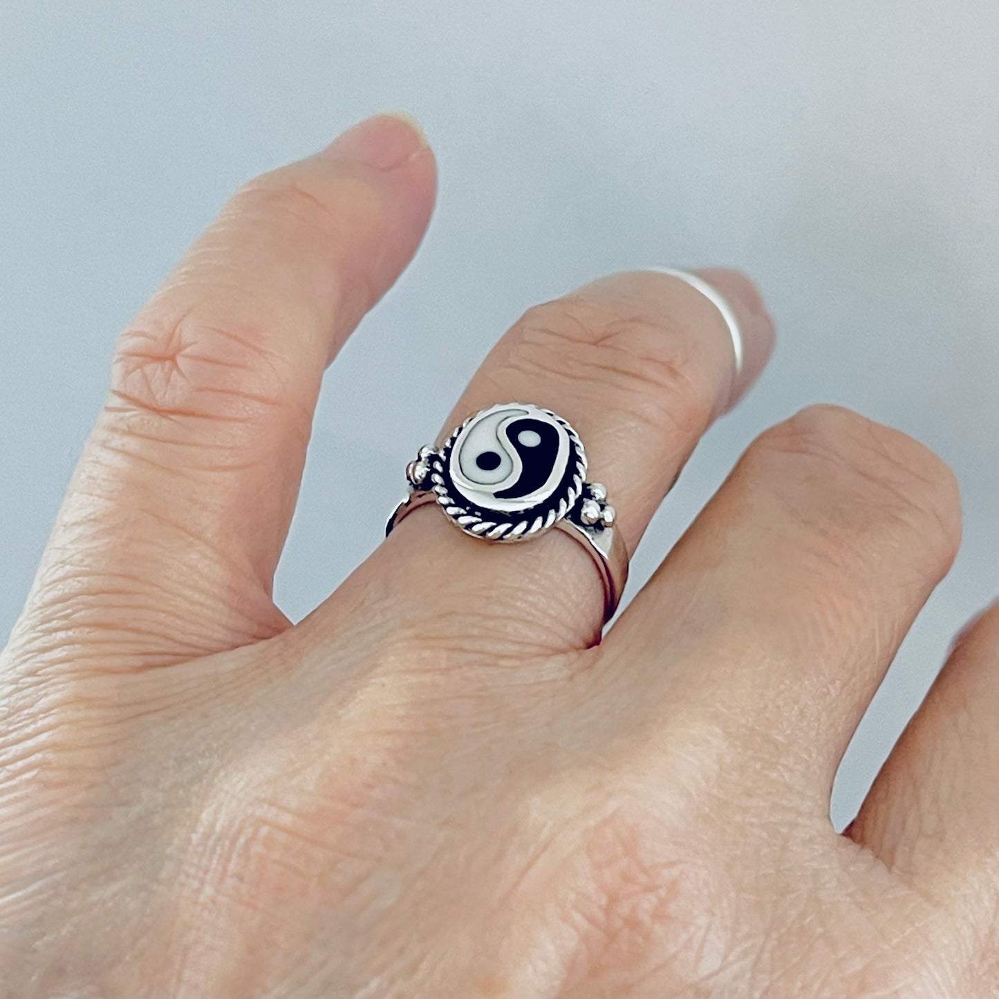 Sterling Silver Oval Yin Yang Ring with Braid and925 Sterling Silver Oval Yin Yang Ring | Yoga & Balance of Life Silver Ring Dots, Yoga Ring, Silver Rings, Balance of Life
