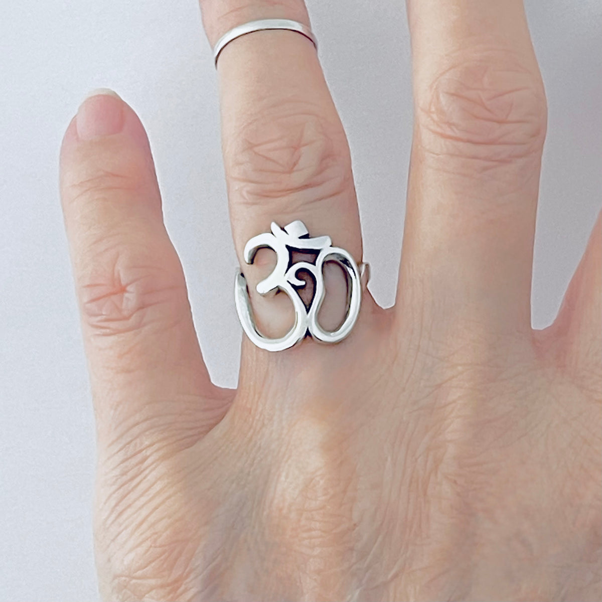 925 Sterling Silver Large OM Sign Ring | Bold Yoga Meditation Statement Silver Rings