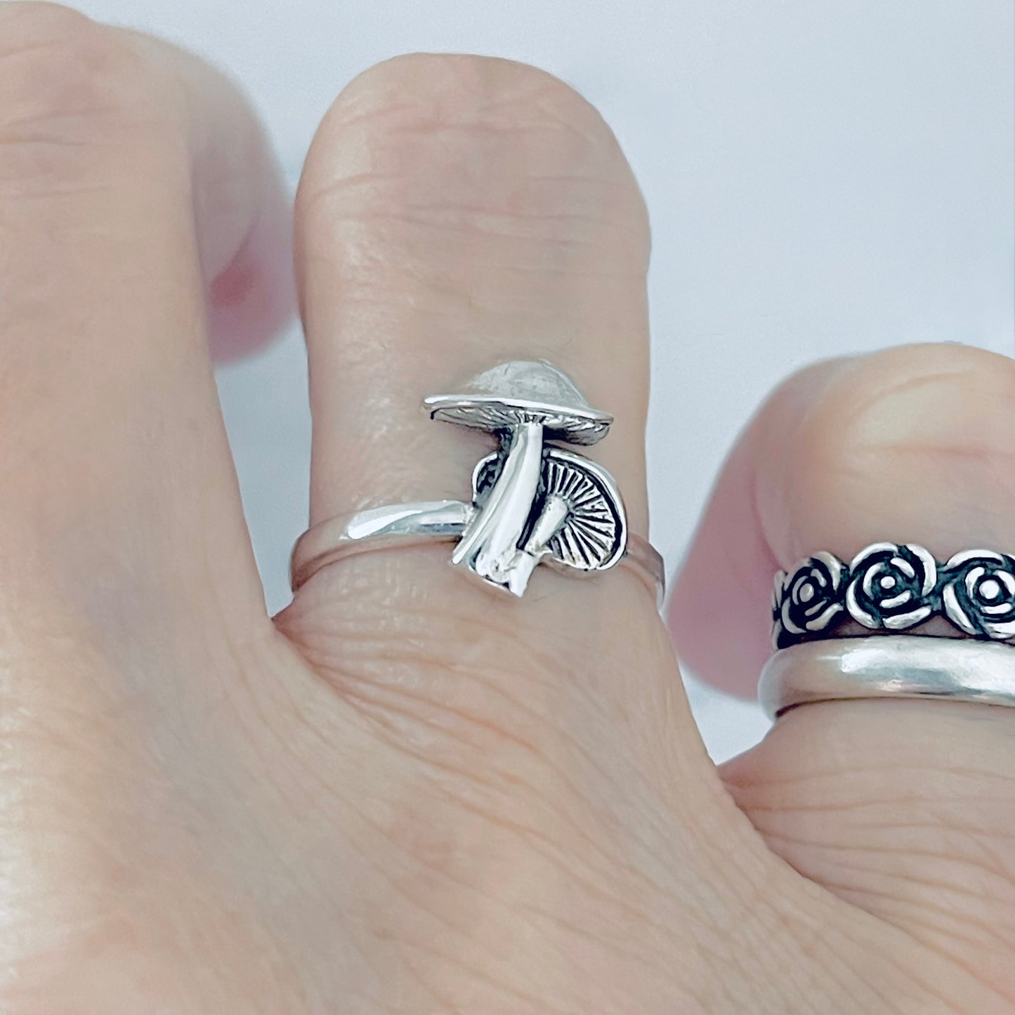 925 Sterling Silver Double Mushroom Ring | Nature Tree of Life Silver Rings
