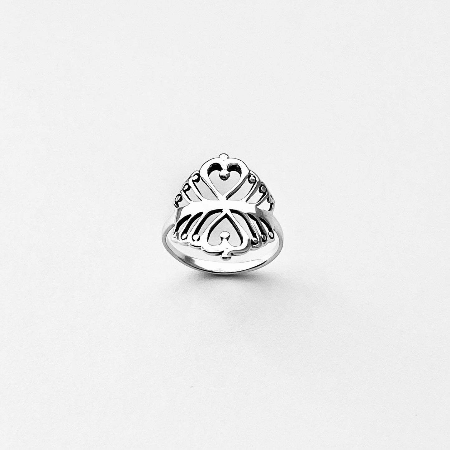 925 Sterling Silver Double Heart Ring with Swirls | Statement Delicate Swirly Silver Rings