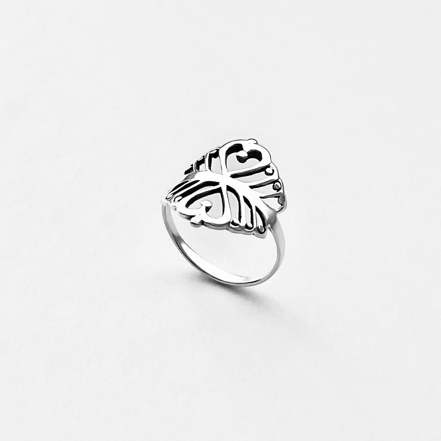 925 Sterling Silver Double Heart Ring with Swirls | Statement Delicate Swirly Silver Rings