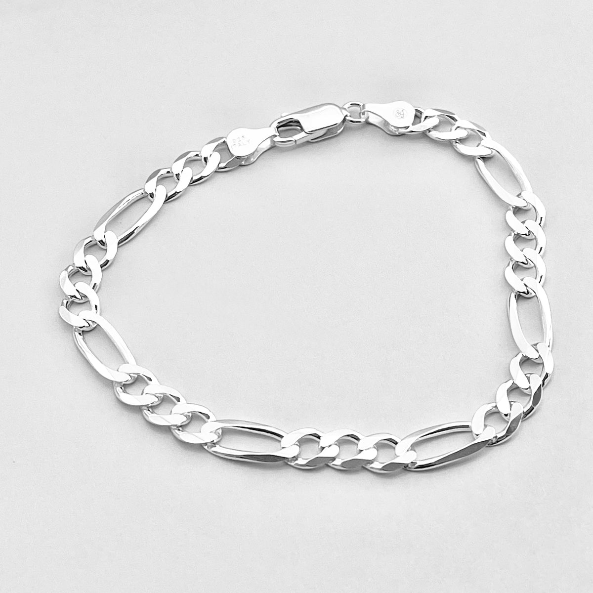 925 Sterling Silver Unisex High Polish Italian Figaro Bracelet | 6mm Link Chain Bracelets Anklets
