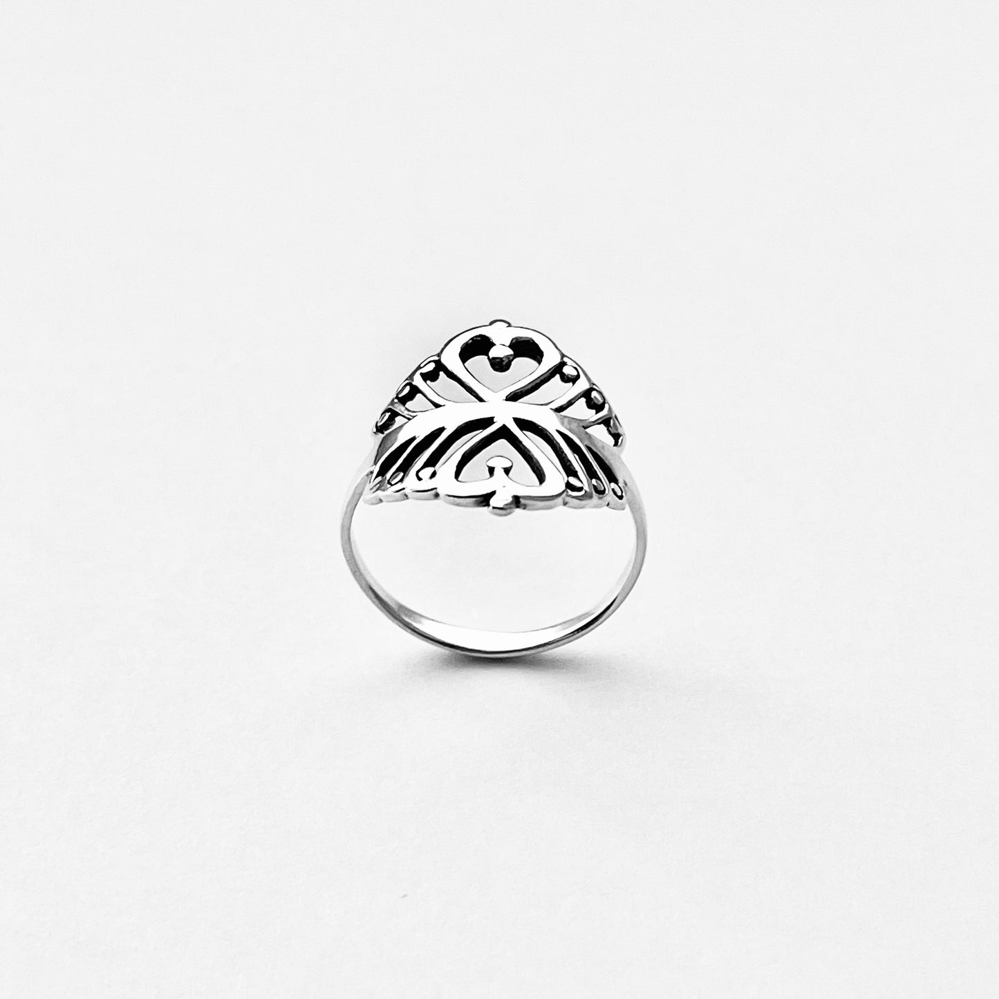 925 Sterling Silver Double Heart Ring with Swirls | Statement Delicate Swirly Silver Rings