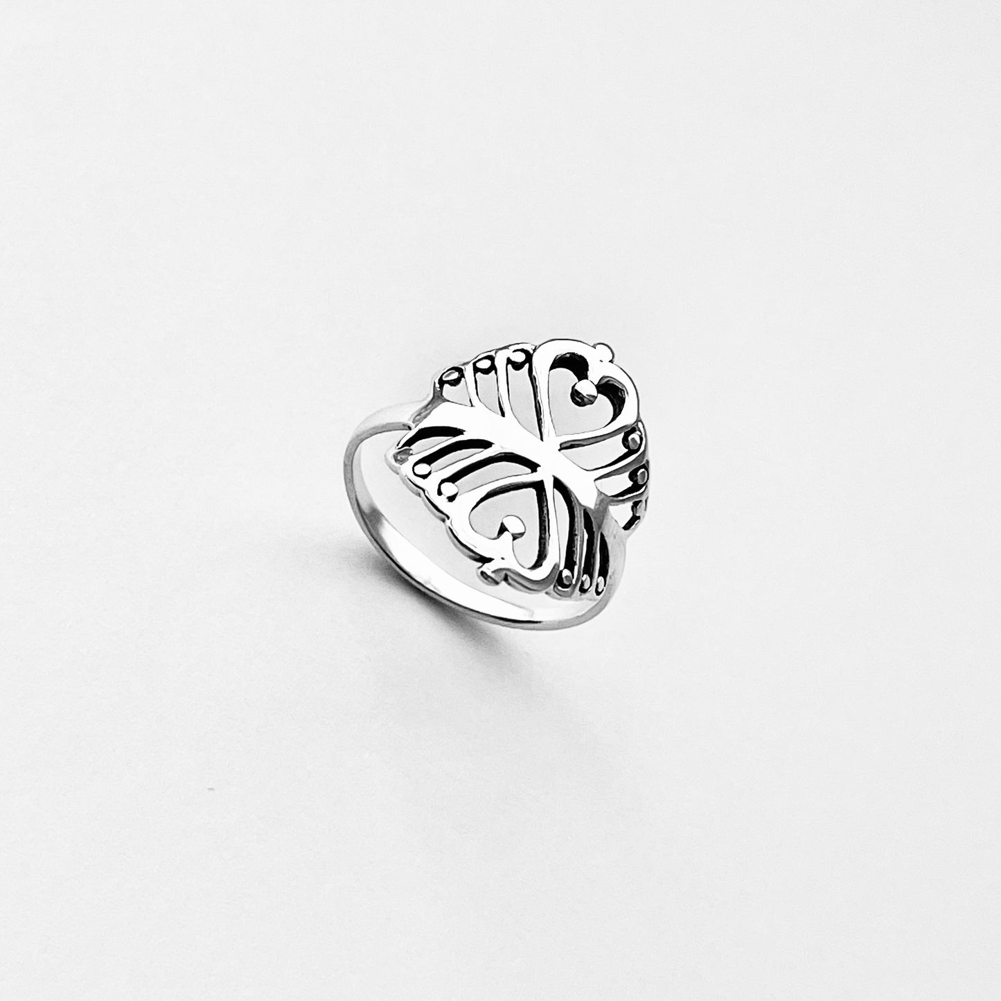 925 Sterling Silver Double Heart Ring with Swirls | Statement Delicate Swirly Silver Rings