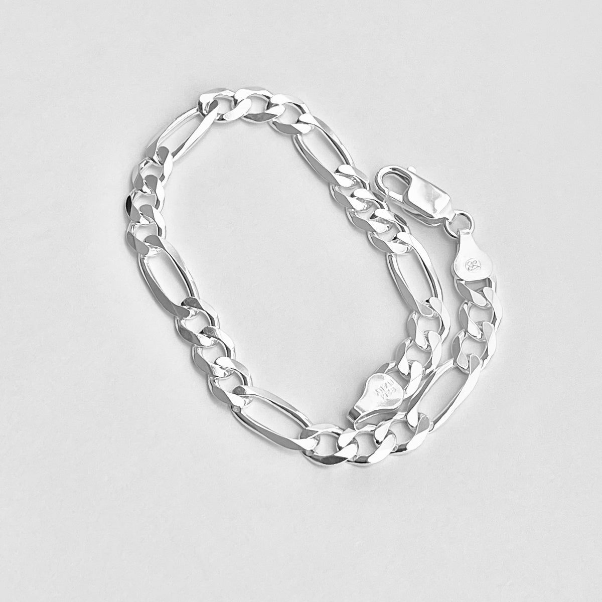 925 Sterling Silver Unisex High Polish Italian Figaro Bracelet | 6mm Link Chain Bracelets Anklets