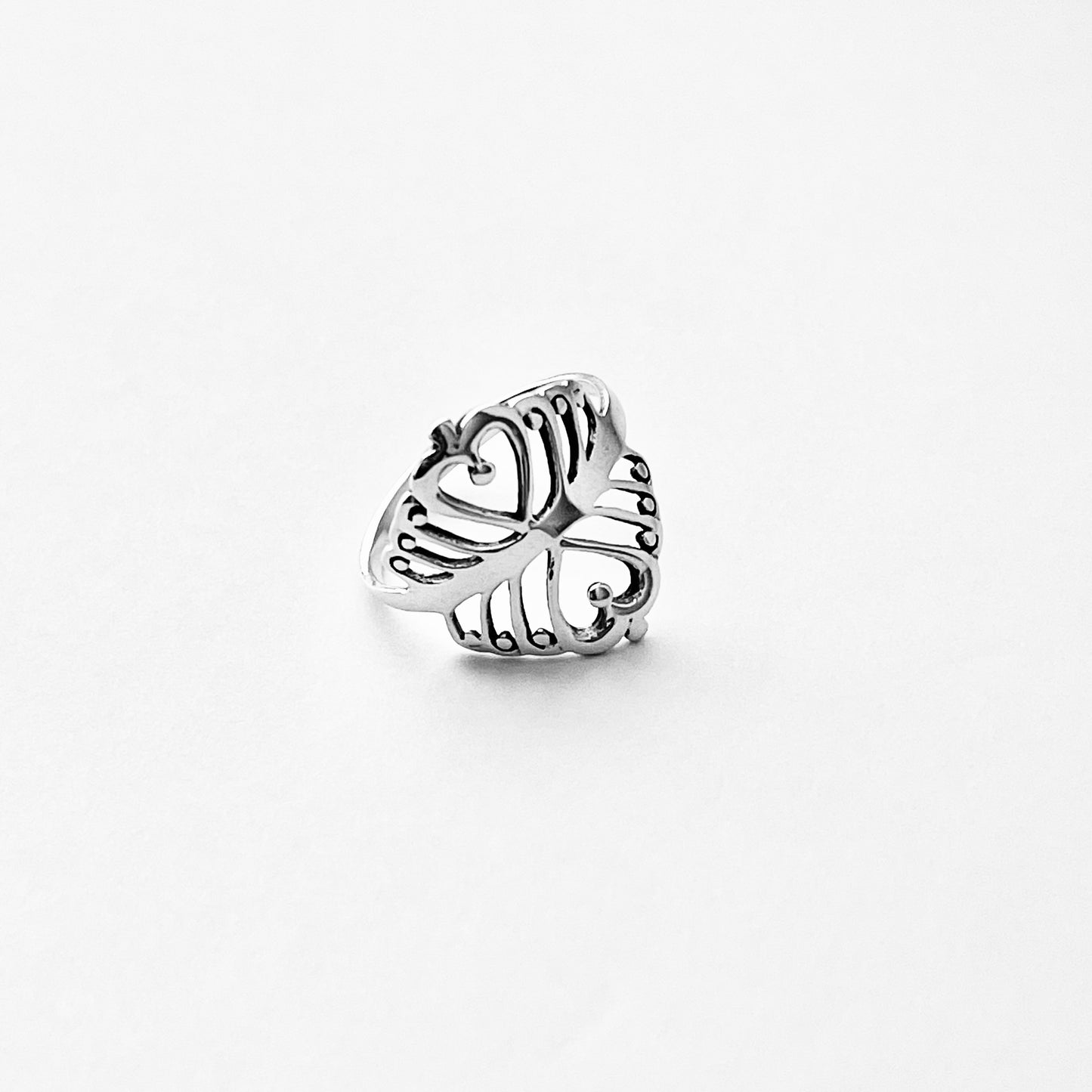 925 Sterling Silver Double Heart Ring with Swirls | Statement Delicate Swirly Silver Rings