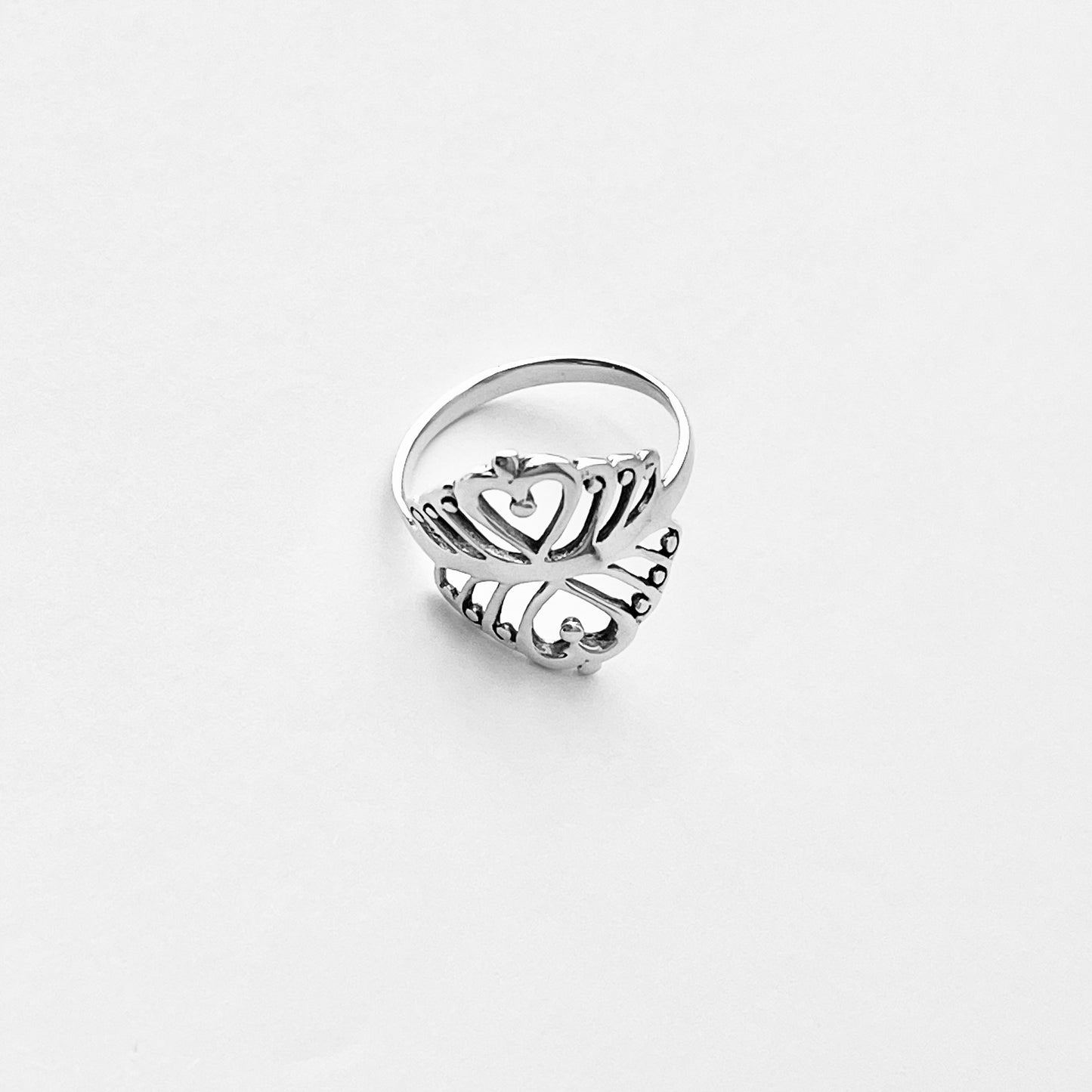 925 Sterling Silver Double Heart Ring with Swirls | Statement Delicate Swirly Silver Rings