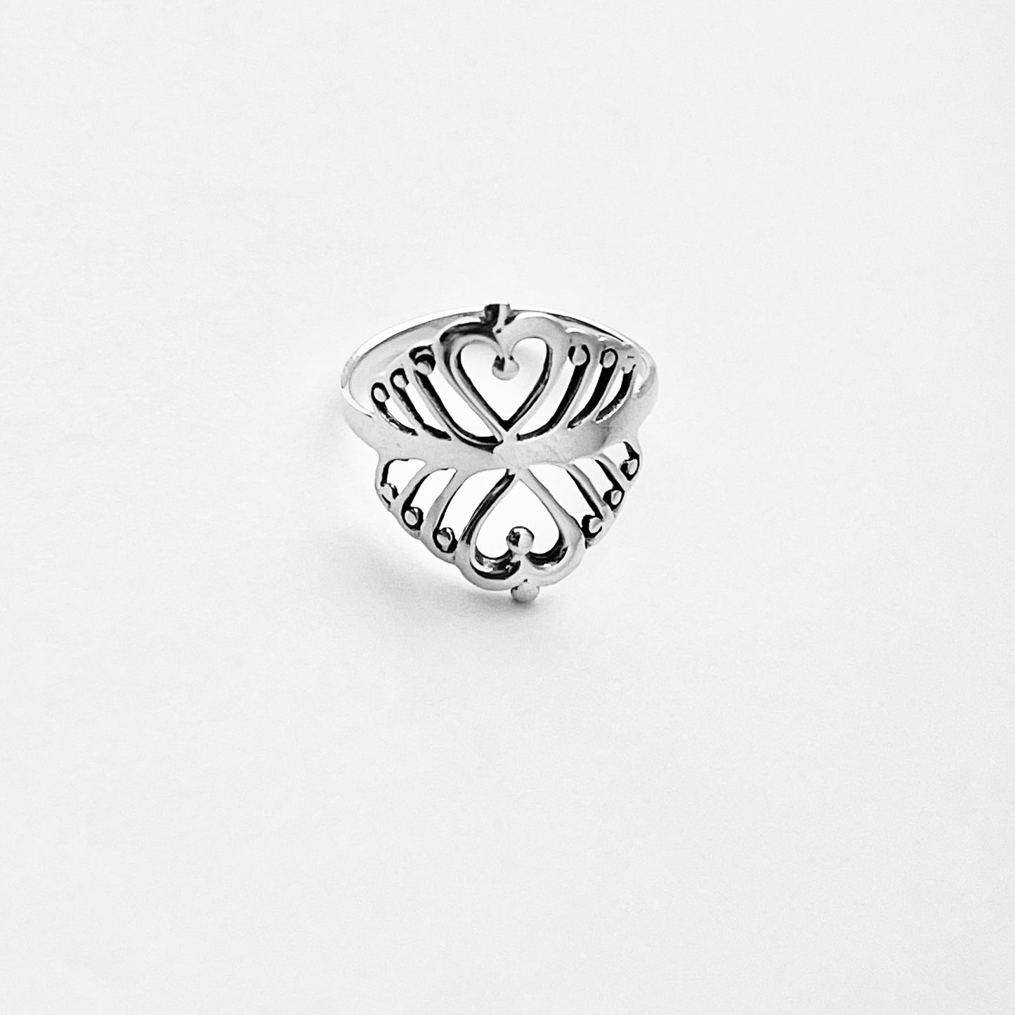 925 Sterling Silver Double Heart Ring with Swirls | Statement Delicate Swirly Silver Rings