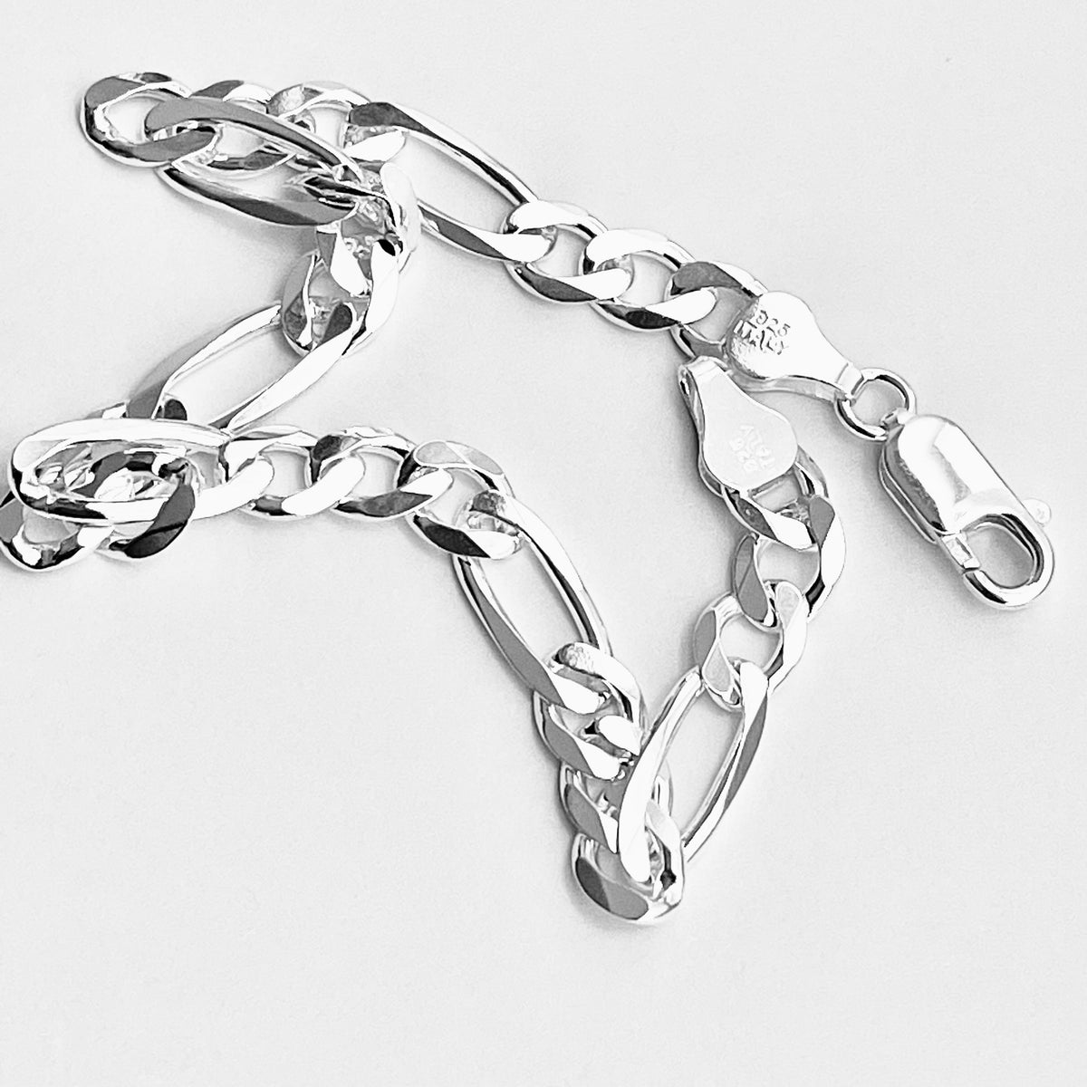 925 Sterling Silver Unisex High Polish Italian Figaro Bracelet | 6mm Link Chain Bracelets Anklets