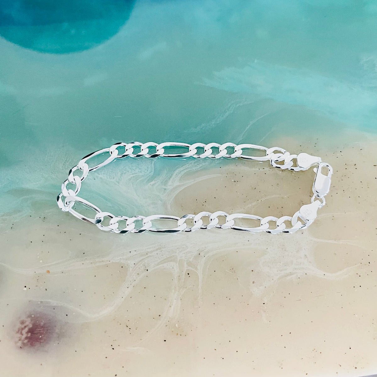 925 Sterling Silver Unisex High Polish Italian Figaro Bracelet | 6mm Link Chain Bracelets Anklets