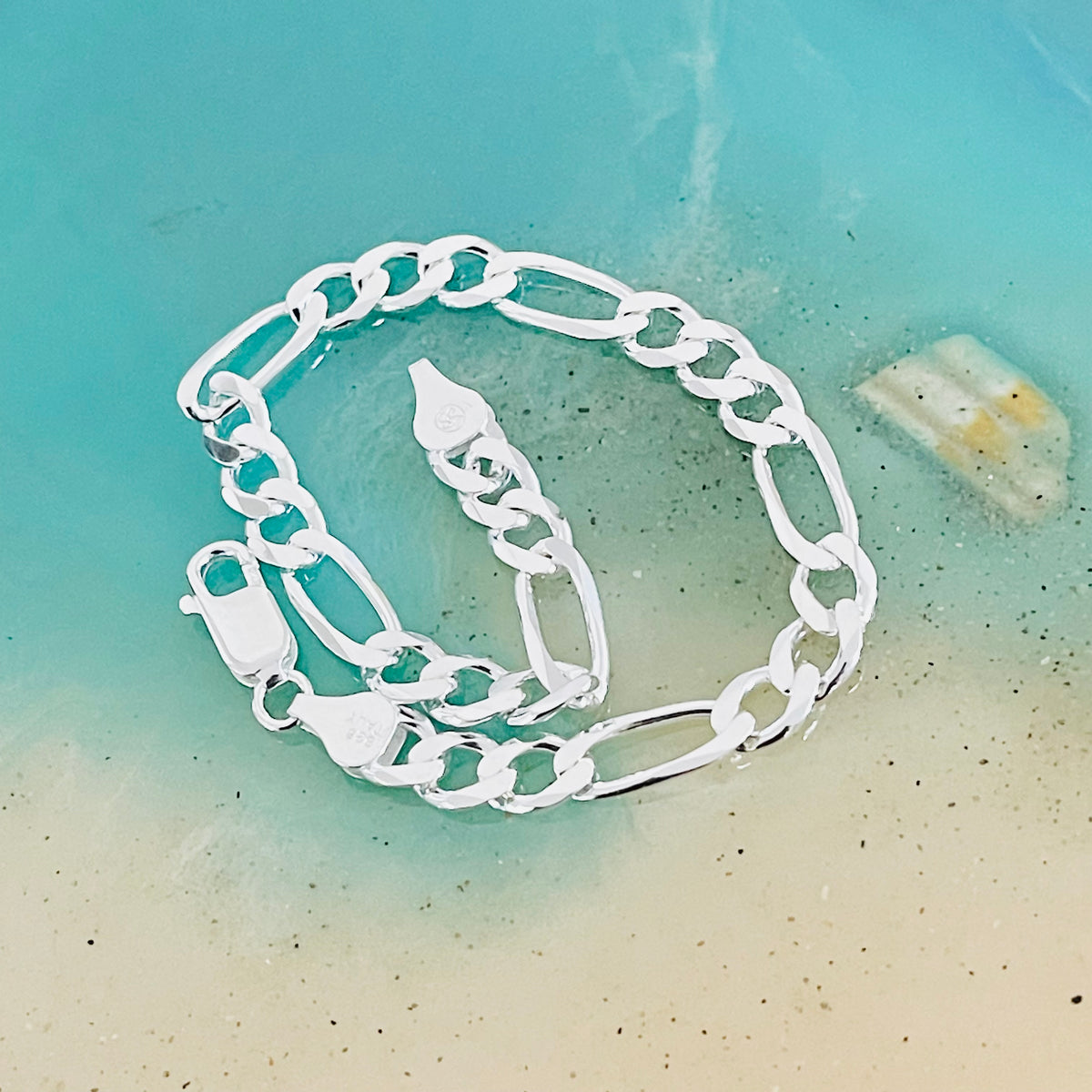 925 Sterling Silver Unisex High Polish Italian Figaro Bracelet | 6mm Link Chain Bracelets Anklets