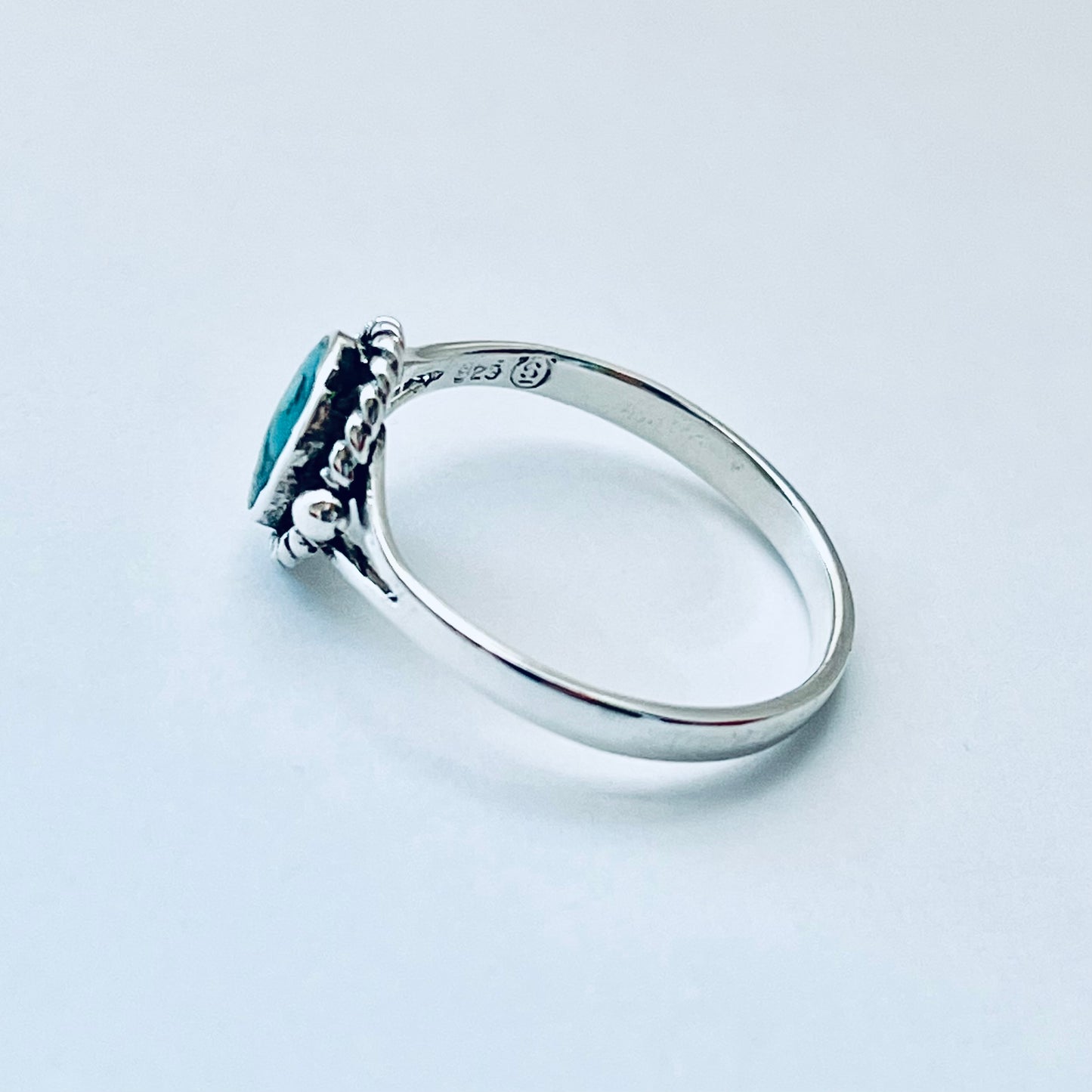 Sterling Silver Oval Genuine Turquoise Ring with Braid – Dainty Minimalist Boho Ring