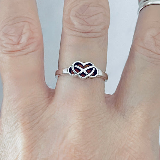 Sterling Silver Infinity Heart Ring, Forever Love Hearts, Lazy Eight Rings