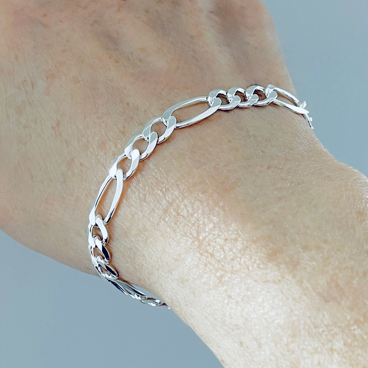 925 Sterling Silver Unisex High Polish Italian Figaro Bracelet | 6mm Link Chain Bracelets Anklets