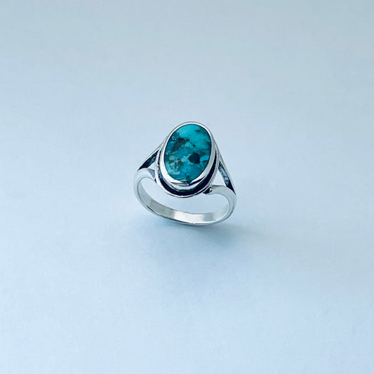Sterling Silver Oval Genuine Turquoise Ring – Boho Statement Stone Silver Rings