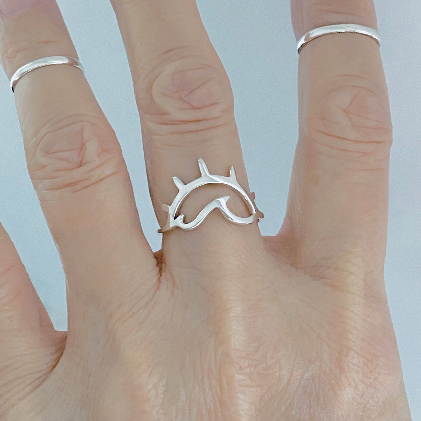 Sterling Silver Delicate Sun and Wave Ring, Beach Sunrise Rings, Ocean Jewelry