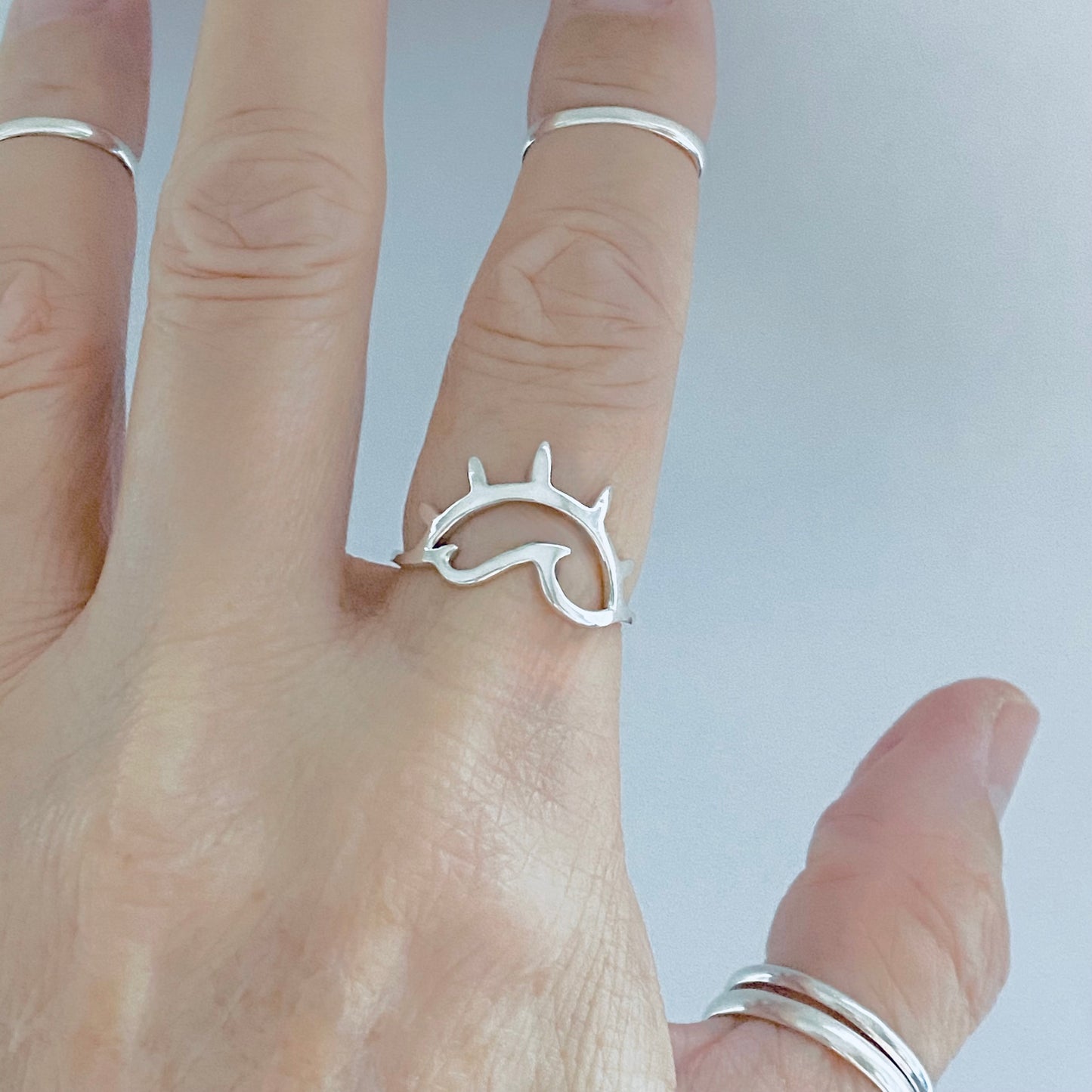 Sterling Silver Delicate Sun and Wave Ring, Beach Sunrise Rings, Ocean Jewelry