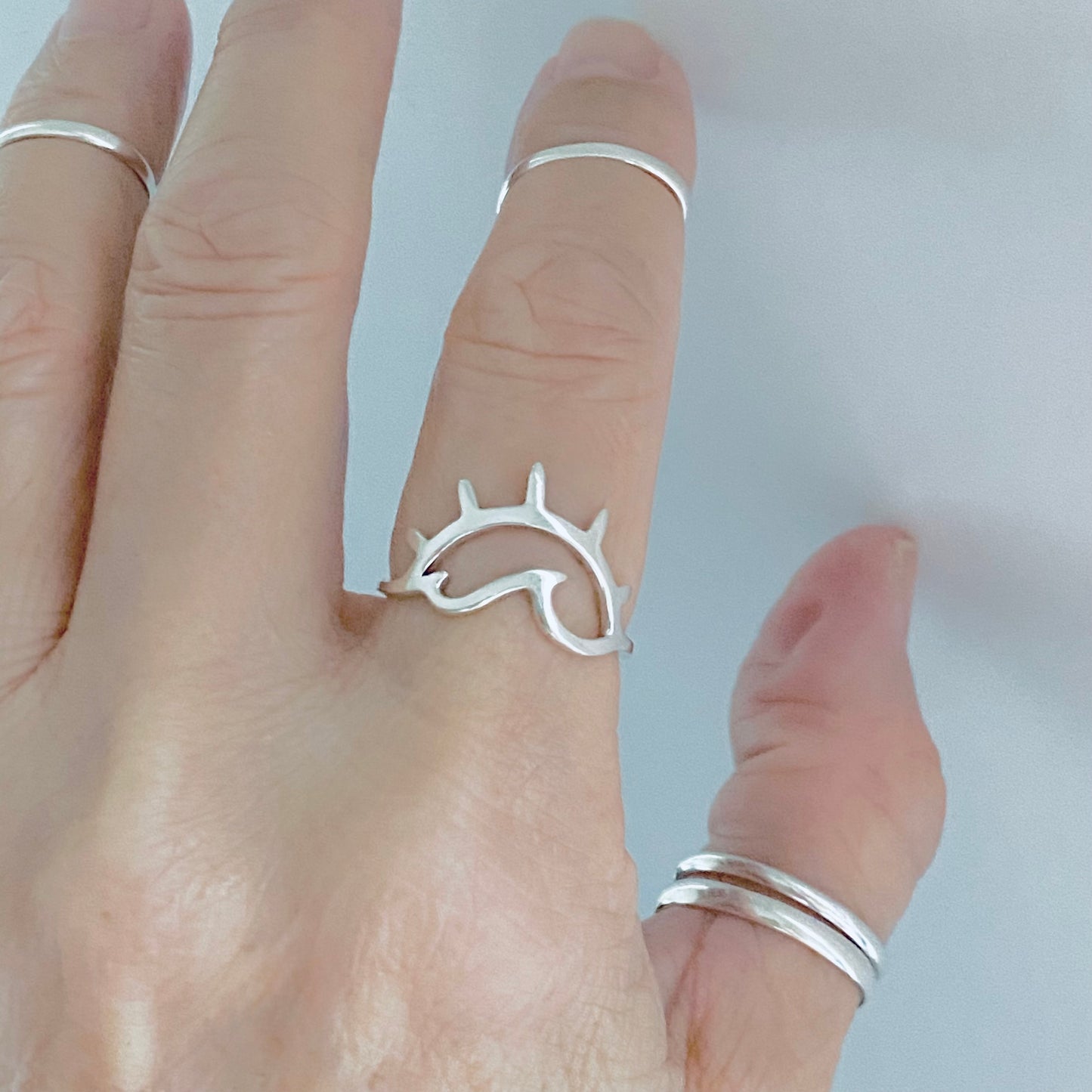 Sterling Silver Delicate Sun and Wave Ring, Beach Sunrise Rings, Ocean Jewelry