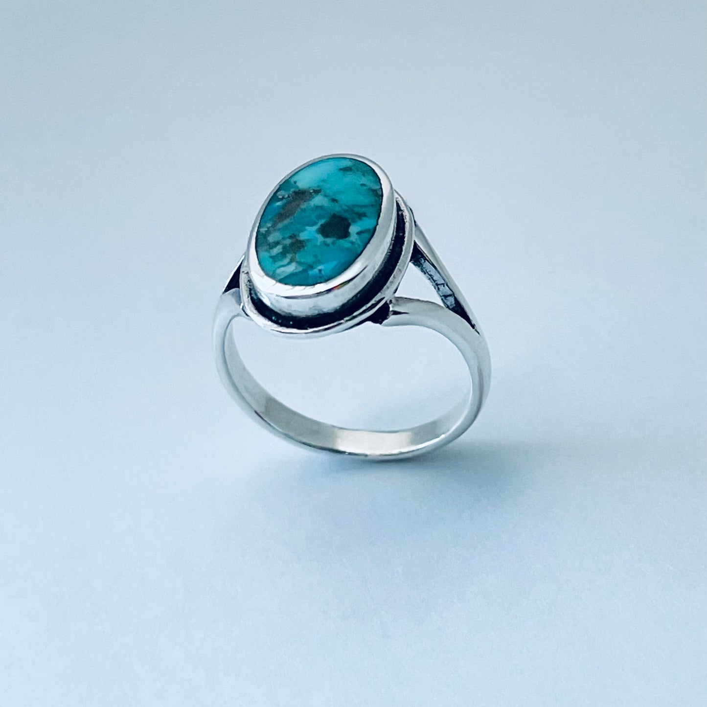 Sterling Silver Oval Genuine Turquoise Ring – Boho Statement Stone Silver Rings