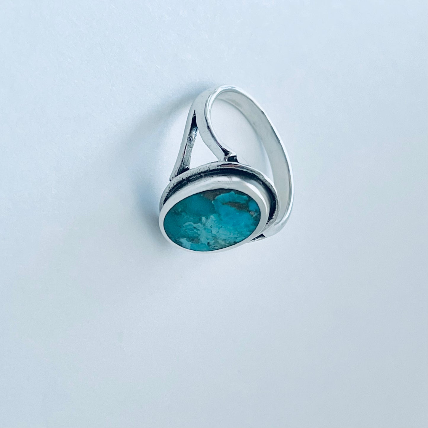 Sterling Silver Oval Genuine Turquoise Ring – Boho Statement Stone Silver Rings