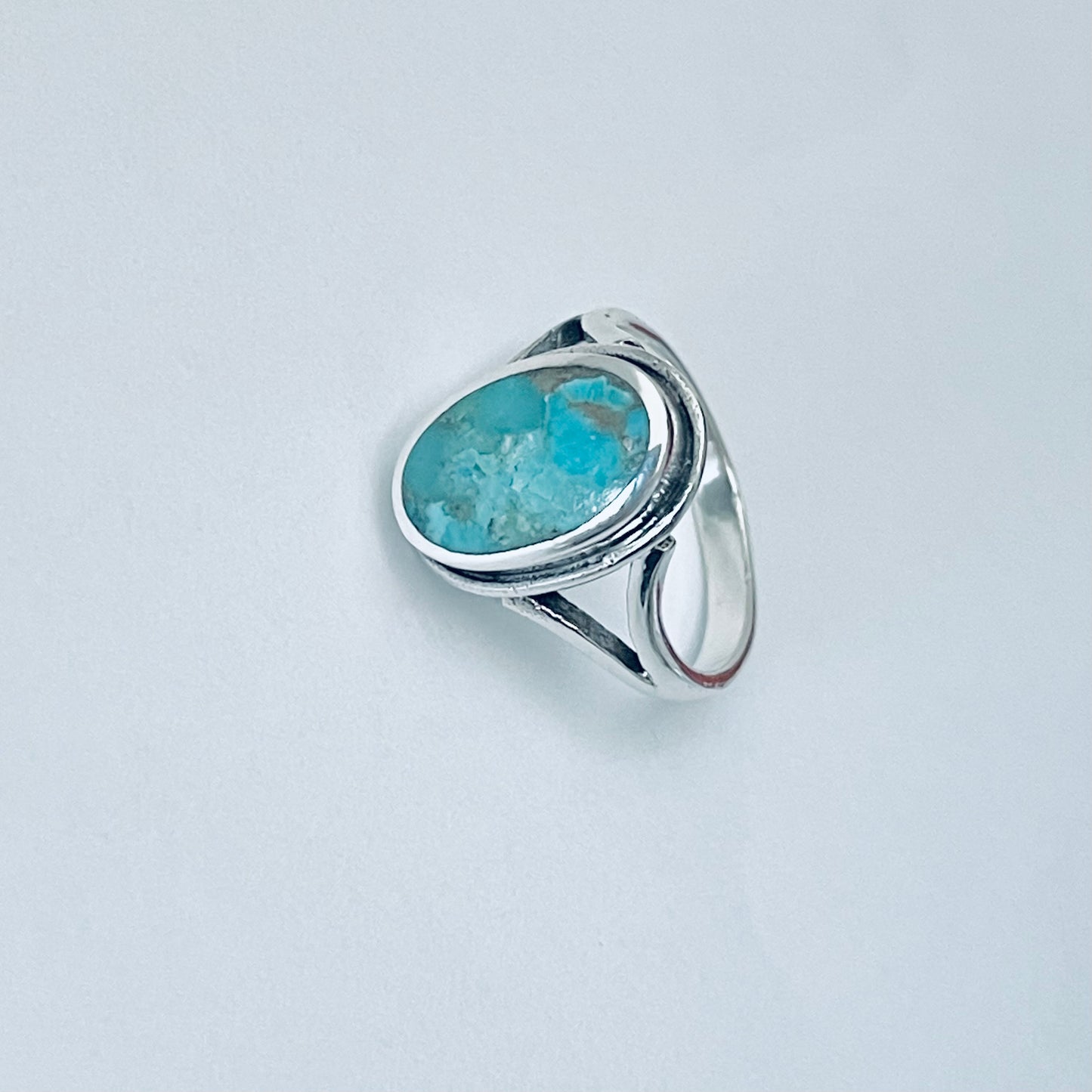 Sterling Silver Oval Genuine Turquoise Ring – Boho Statement Stone Silver Rings