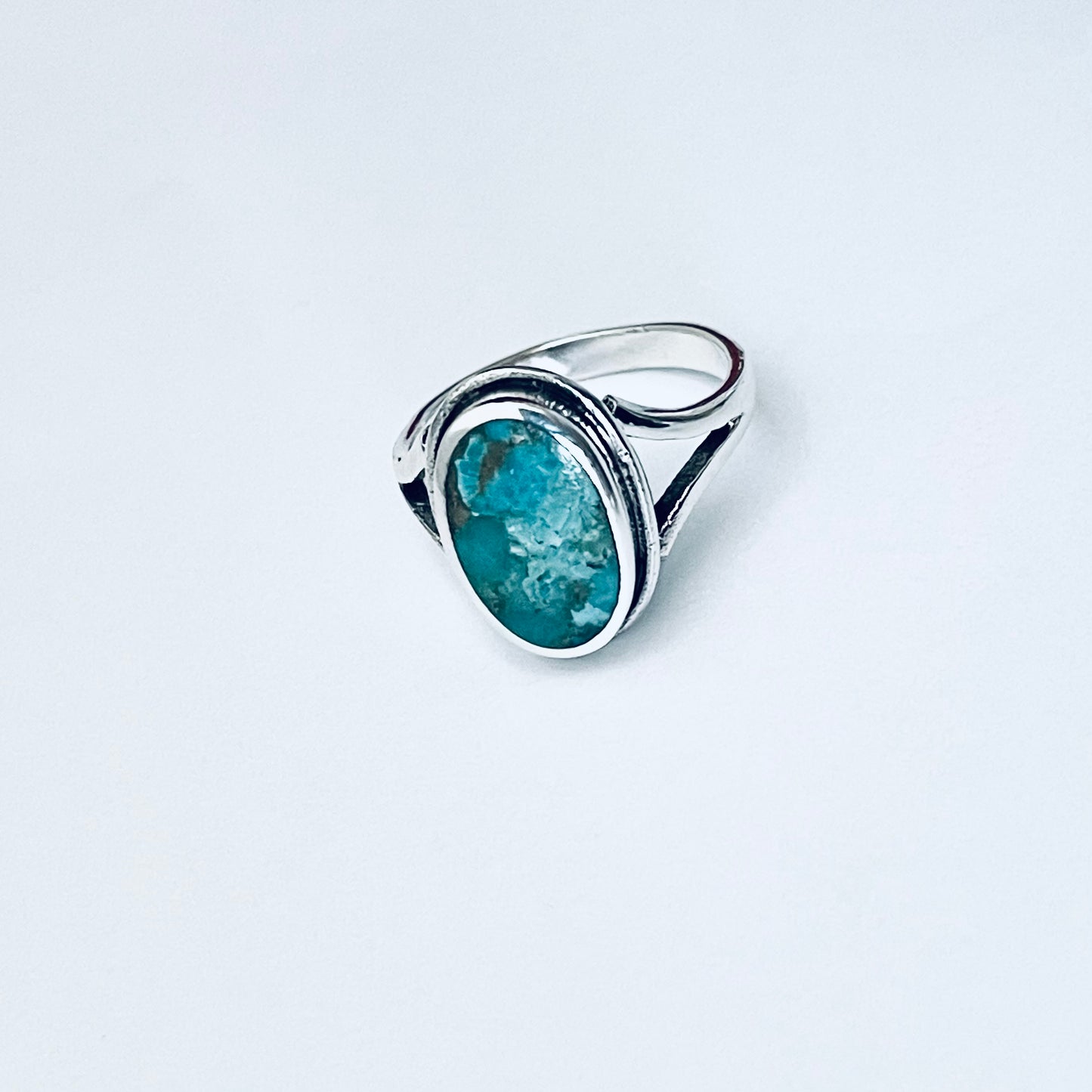 Sterling Silver Oval Genuine Turquoise Ring – Boho Statement Stone Silver Rings
