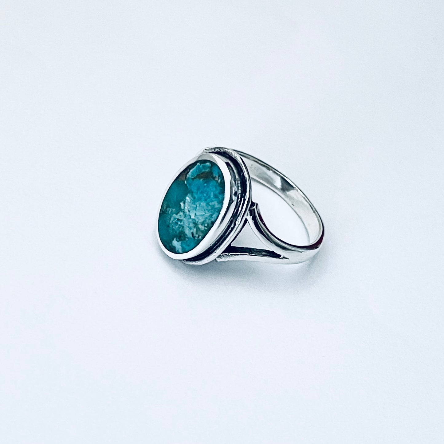 Sterling Silver Oval Genuine Turquoise Ring – Boho Statement Stone Silver Rings