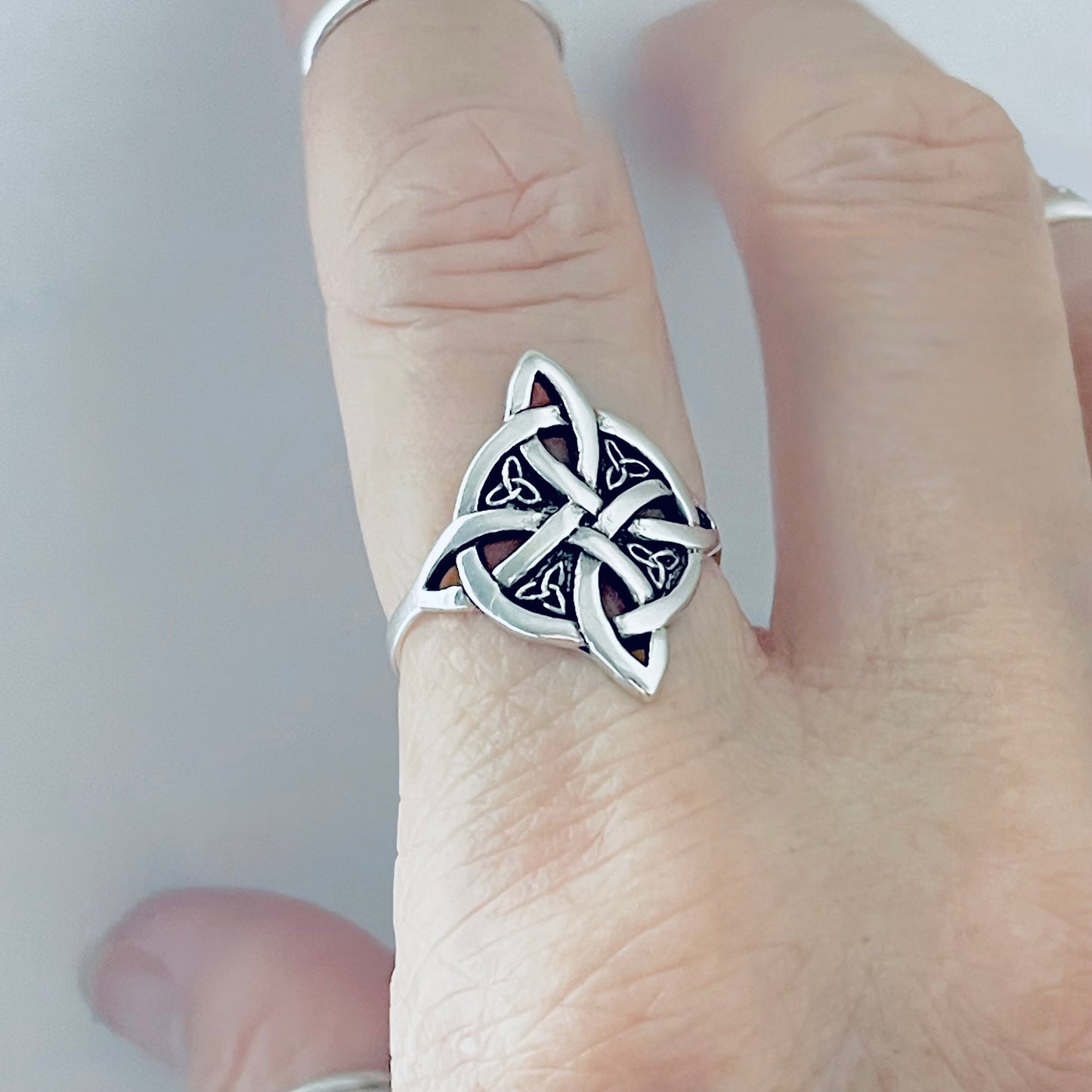 Sterling Silver Celtic Cross Ring with Little Triquetra, Trinity Love Knots Jewelry