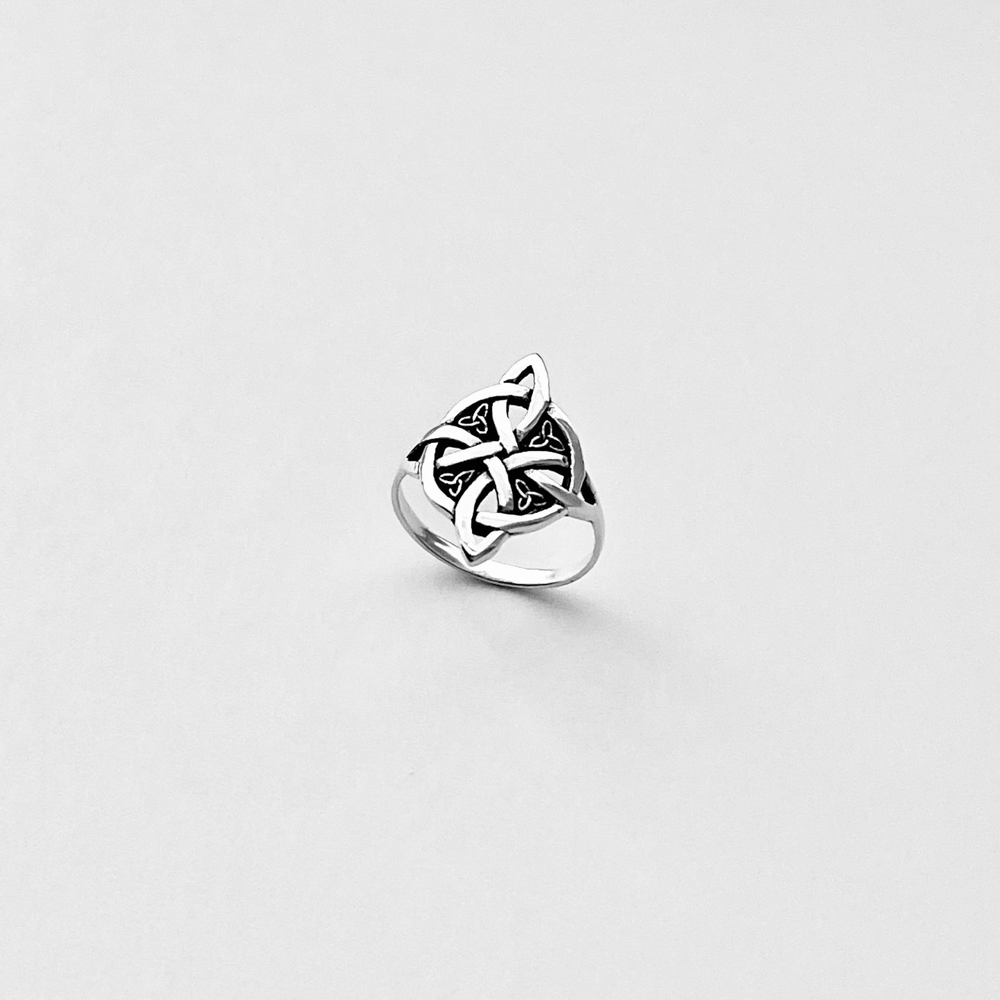 Sterling Silver Celtic Cross Ring with Little Triquetra, Trinity Love Knots Jewelry