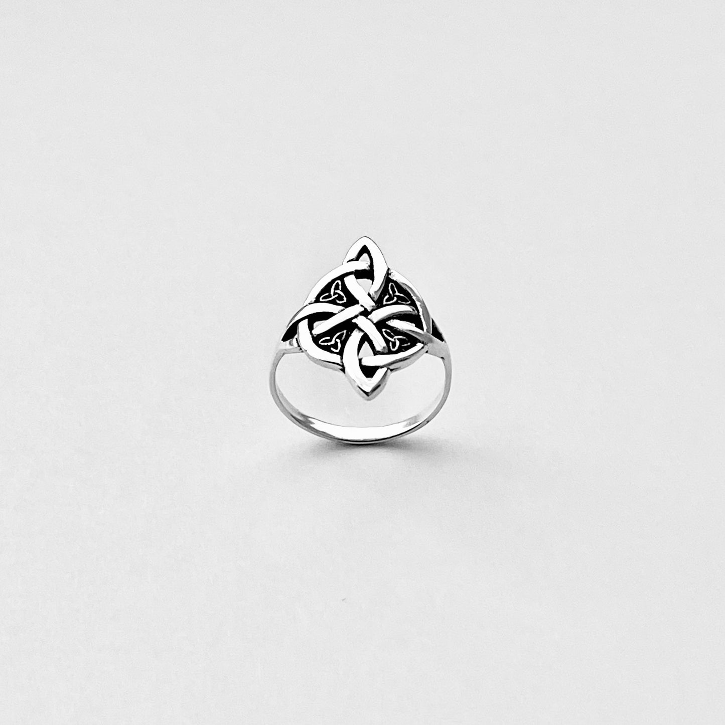 Sterling Silver Celtic Cross Ring with Little Triquetra, Trinity Love Knots Jewelry