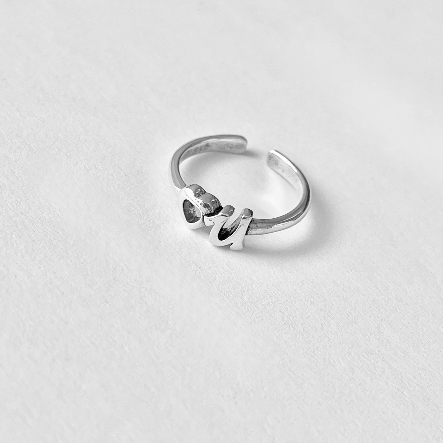 925 Sterling Silver Dainty Heart You Toe Ring | I love You Midi Pinky Silver Rings