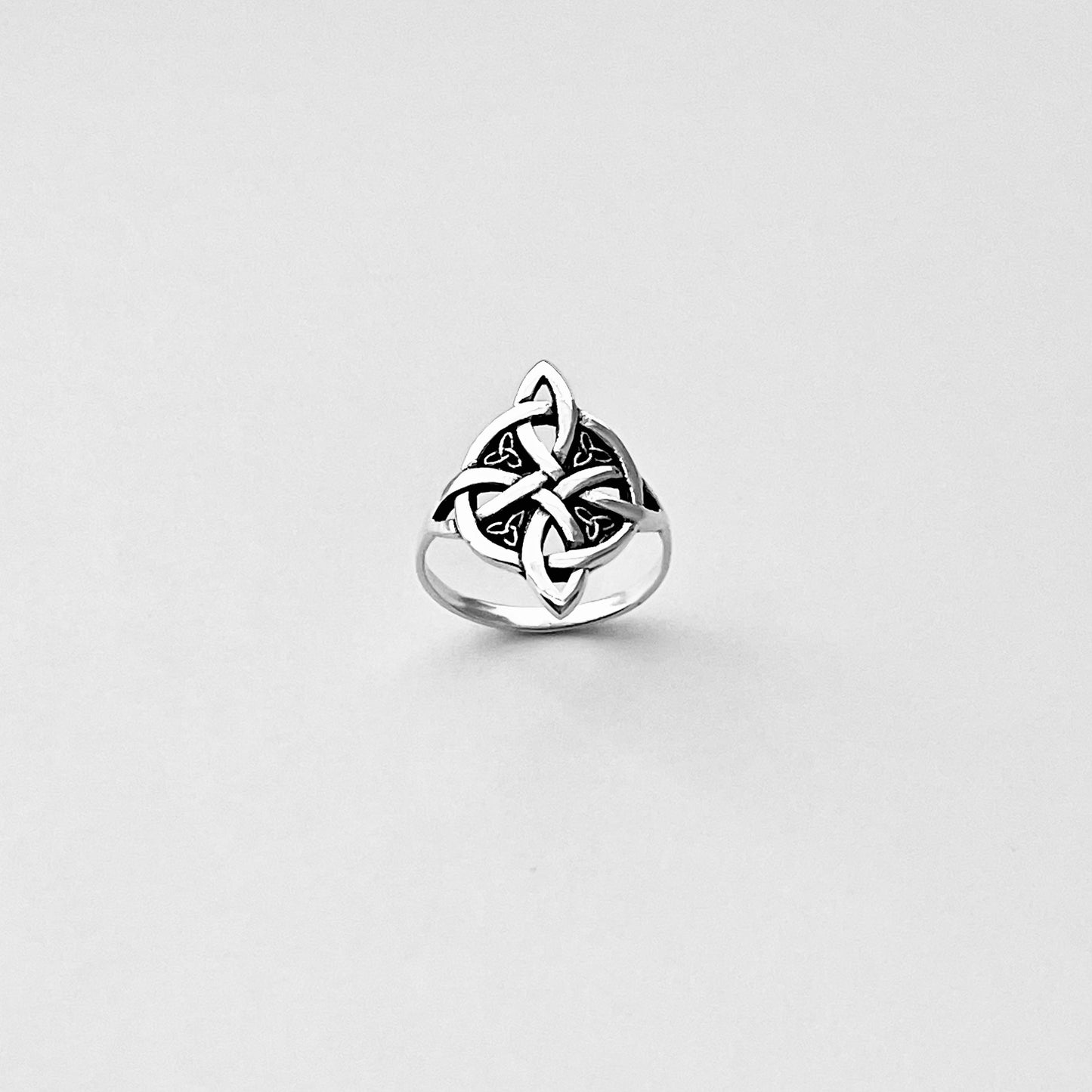 Sterling Silver Celtic Cross Ring with Little Triquetra, Trinity Love Knots Jewelry