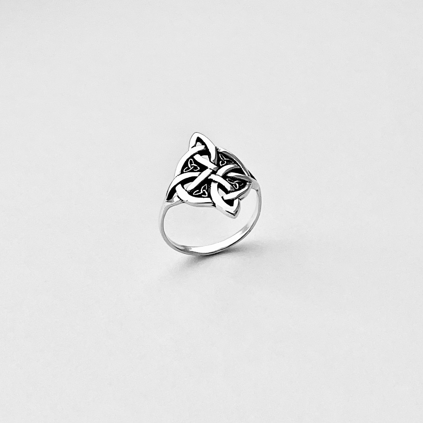 Sterling Silver Celtic Cross Ring with Little Triquetra, Trinity Love Knots Jewelry