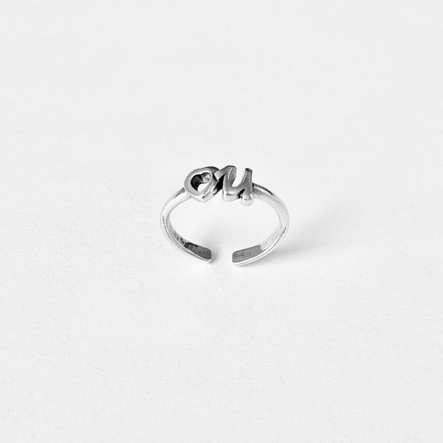 925 Sterling Silver Dainty Heart You Toe Ring | I love You Midi Pinky Silver Rings