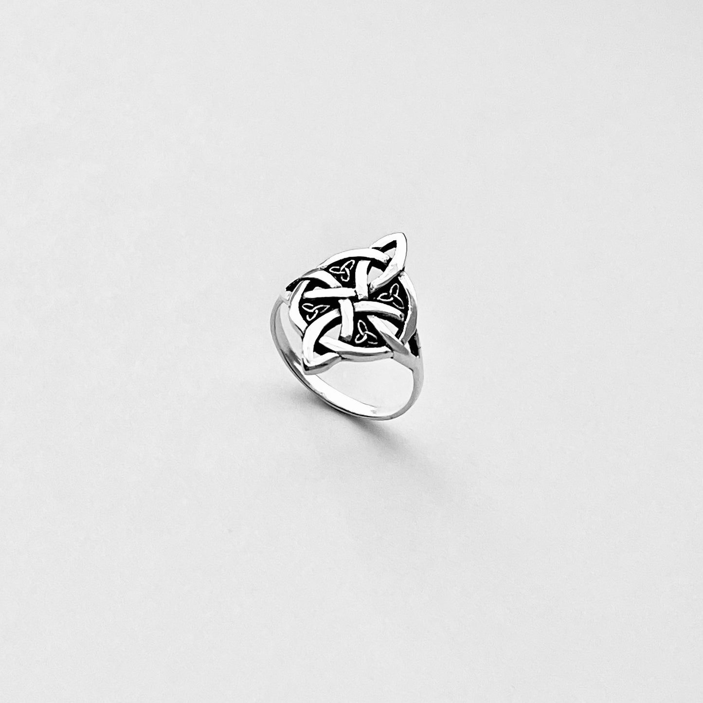 Sterling Silver Celtic Cross Ring with Little Triquetra, Trinity Love Knots Jewelry