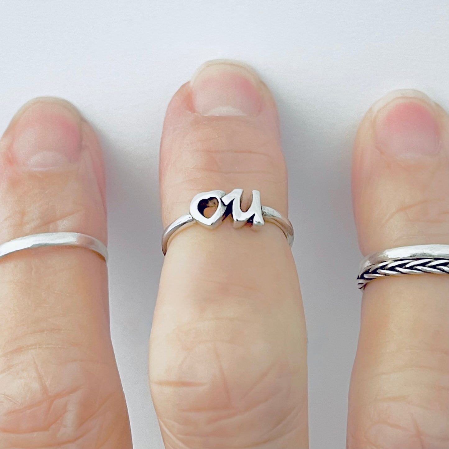 925 Sterling Silver Dainty Heart You Toe Ring | I love You Midi Pinky Silver Rings
