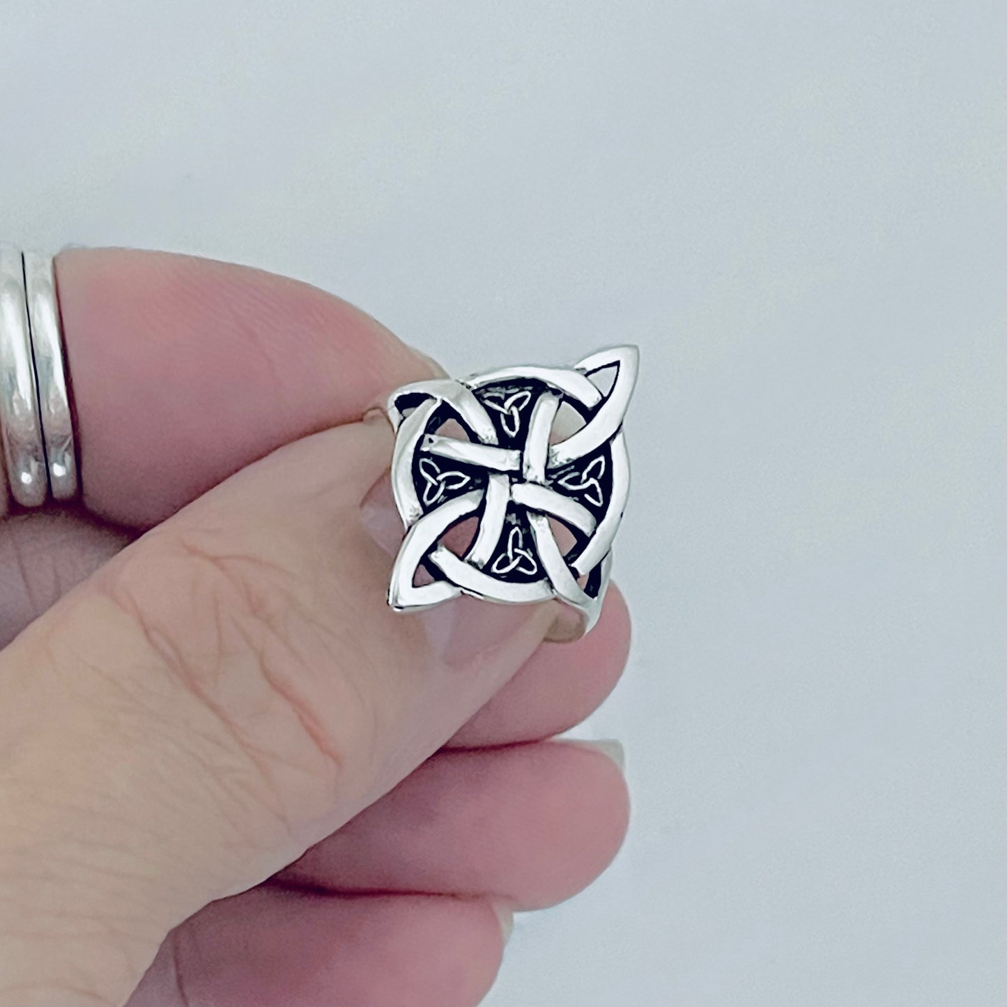 Sterling Silver Celtic Cross Ring with Little Triquetra, Trinity Love Knots Jewelry