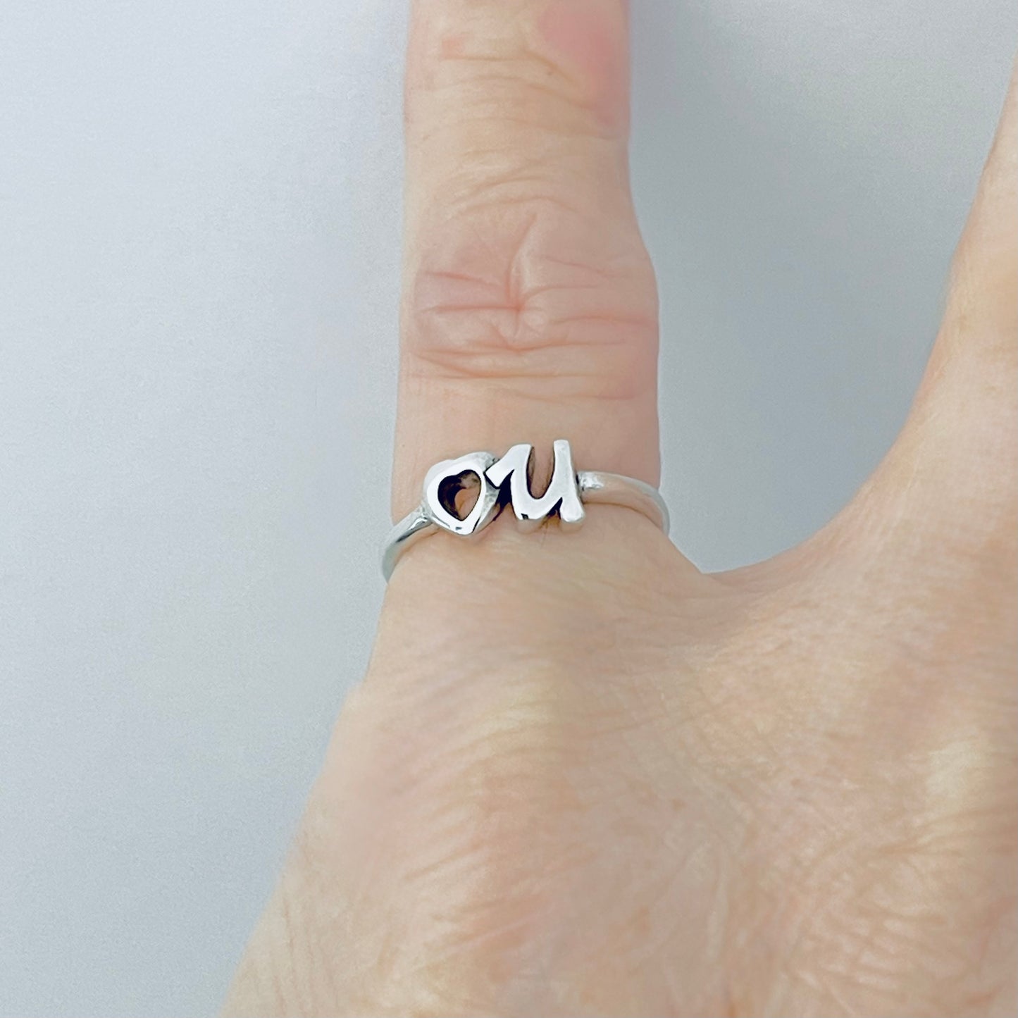 925 Sterling Silver Dainty Heart You Toe Ring | I love You Midi Pinky Silver Rings