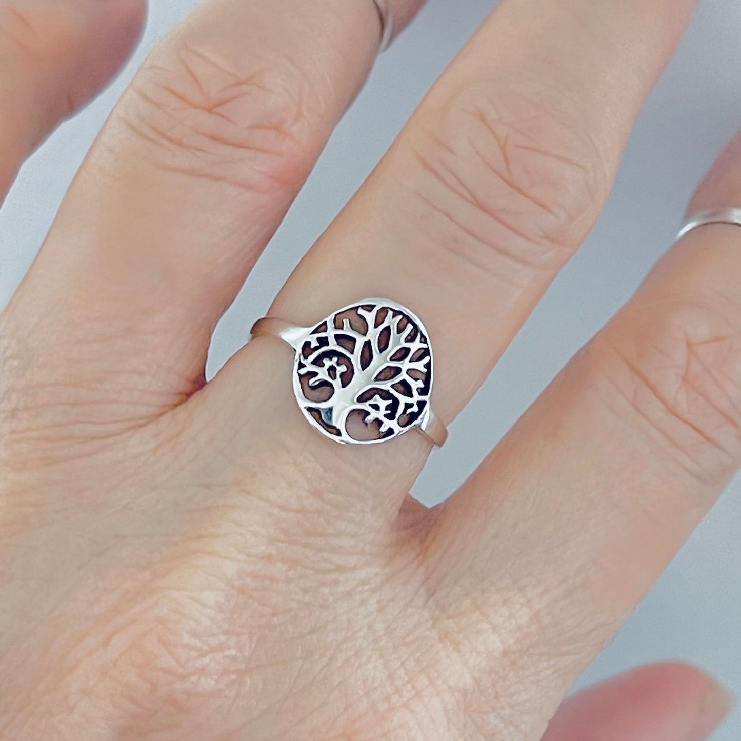 Sterling Silver Small Tree of Life Ring, Lucky Leaf Rings, Fortune Jewelry