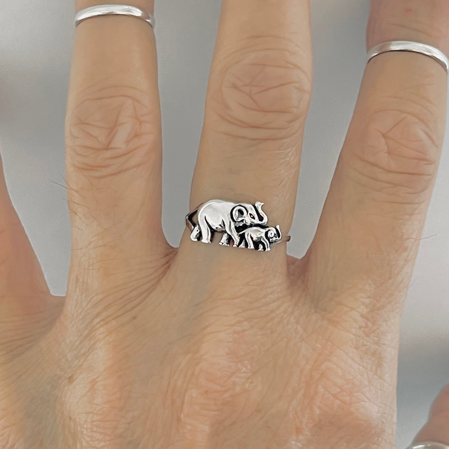 Sterling Silver Baby and Mama Elephant Ring, Love Ring, Animal Ring, Silver Rings