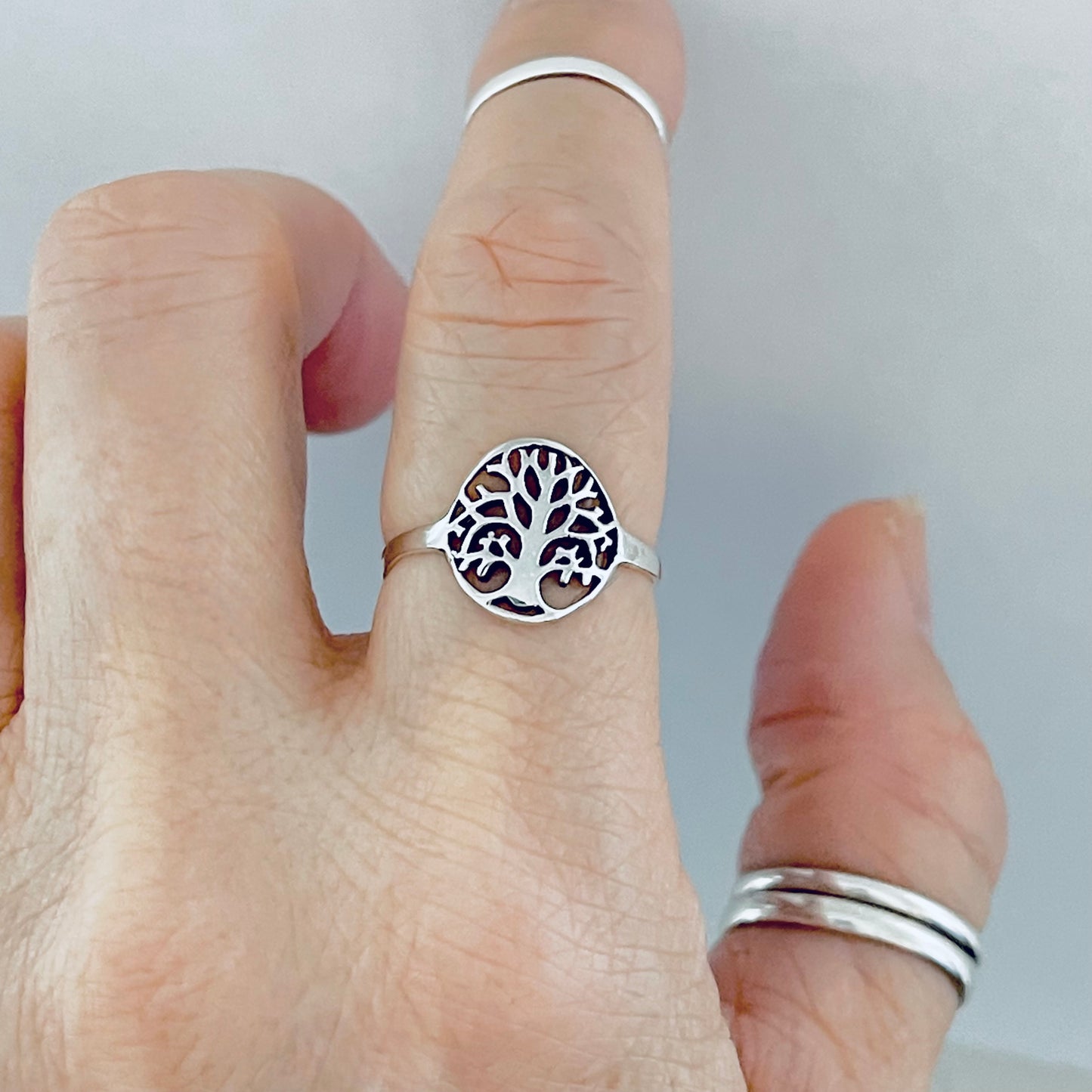Sterling Silver Small Tree of Life Ring, Lucky Leaf Rings, Fortune Jewelry